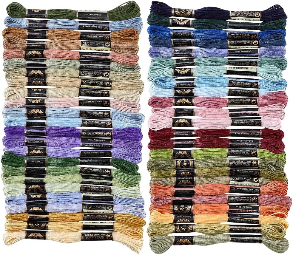 48 Skeins 4 Colors 420 Yards Polyester Cross Stitch Floss Colorful Hand Embroidery Thread 6 Ply Variegated Friendship String Bulk for Sewing Making Bracelets Clothes Stitching Decor Crafts