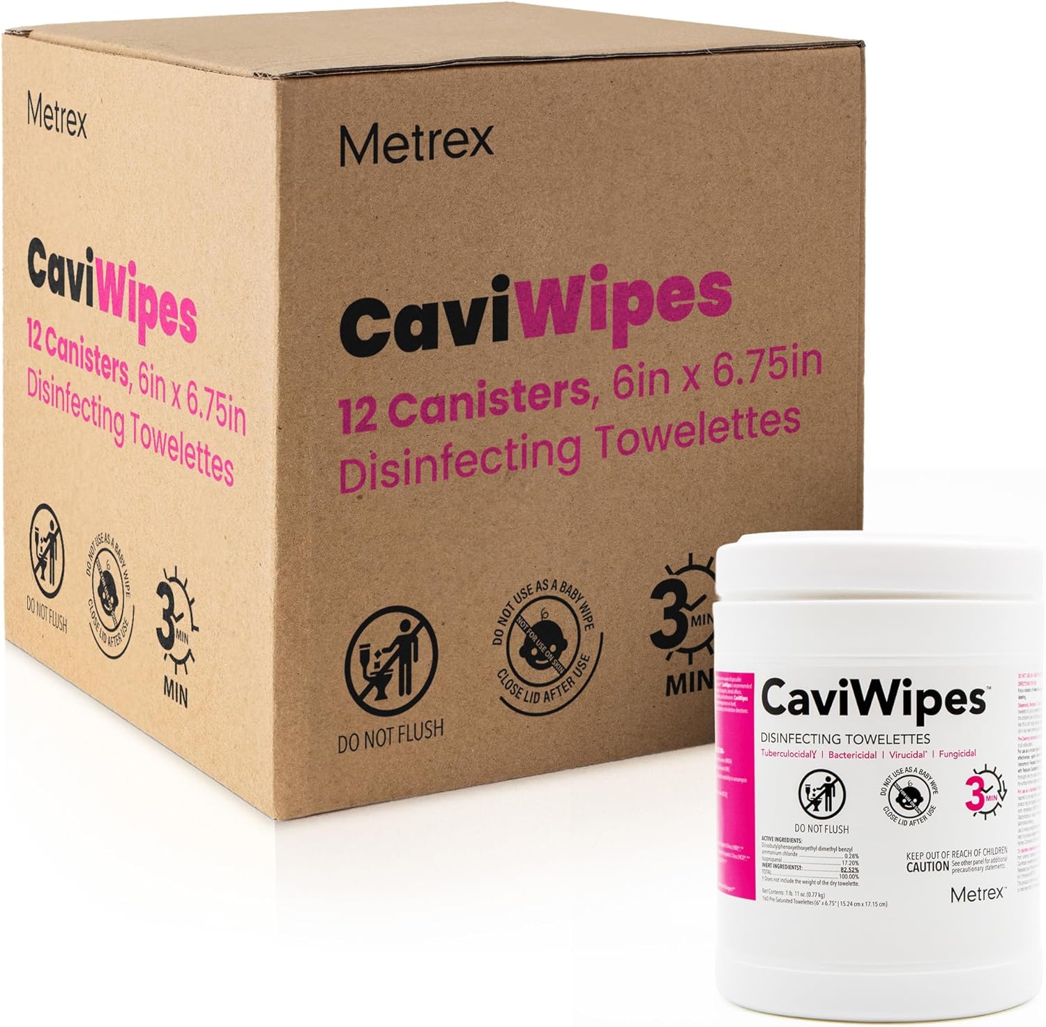 Metrex CaviWipes Disinfecting Towelettes – Alcohol-based, Durable Non-Woven Disinfecting Wipes, 3-Minute Contact Time, Surface Cleaner for Healthcare Settings – 6" x 6-3/4", 160 Wipes, 4 Pack