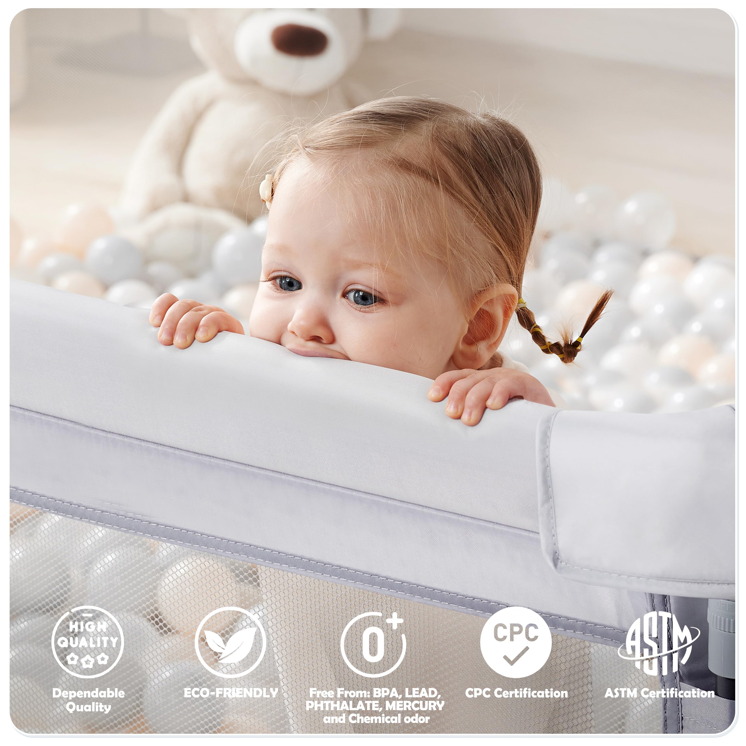 Sweeby Box pieghevole per bambini, con cancello, grigio, 180 x 150 cm