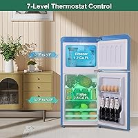Vista 3 de Retro Mini Fridge with Freezer 4.0 Cu. Ft, Small Refrigerator with 7 Level Adjustable Thermostat, Compact Classic Dual Door Fridge Removable Glass