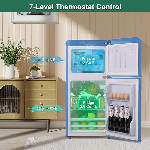 Miniatura 3 de Mini refrigerador retro con congelador de 4.0 pies cúbicos, refrigerador pequeño con termostato ajustable de 7 niveles, refrigerador compacto