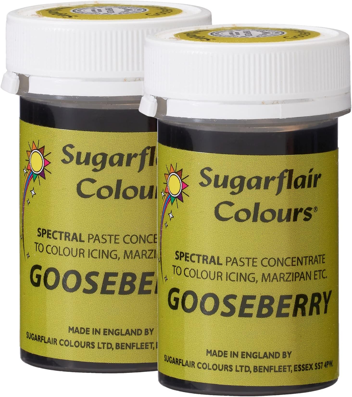 Sugarflair Spectral Gooseberry Food Colouring Paste, Highly Concentrated for Use with Sugar Pastes, Buttercream, Royal Icing or Cake Mix, Vibrant Colour Dye - 25g (Pack of 2)