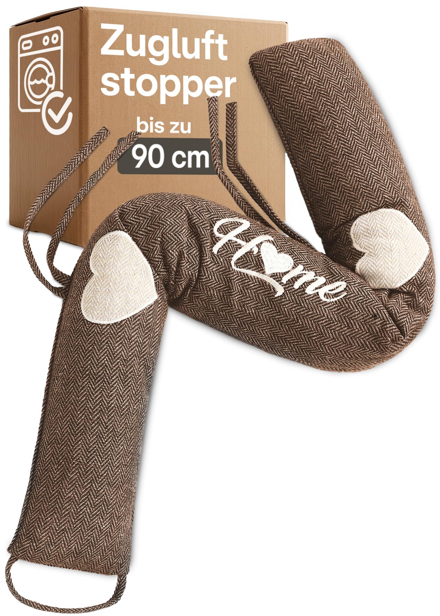 Praknu Zugluftstopper 90cm - Waschbarer Bezug - Energiesparend - Extra Schwer - Für Türen und Fenster - Braun