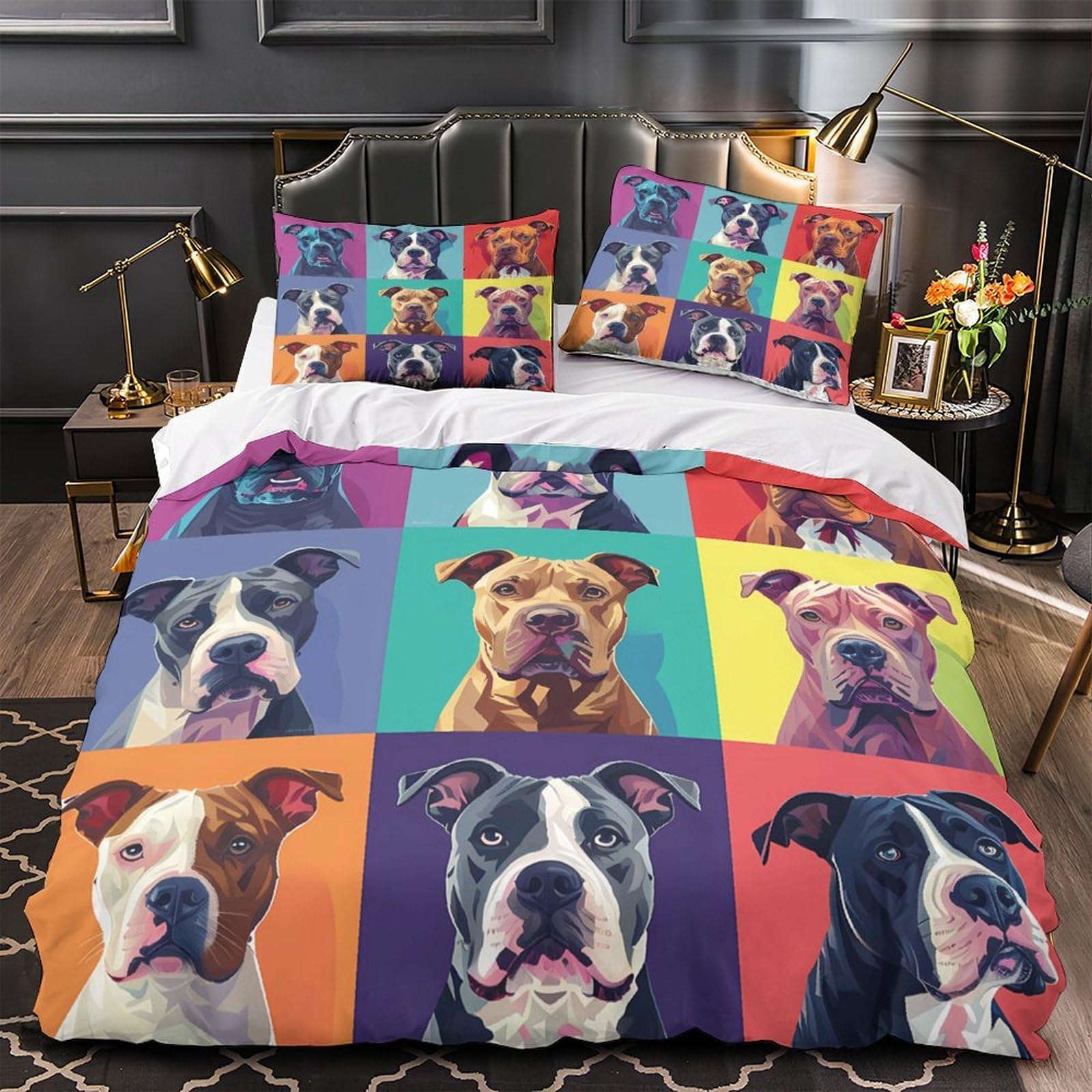 Ensemble de literie 3D portrait de chien finition haut de gamme King microfibre