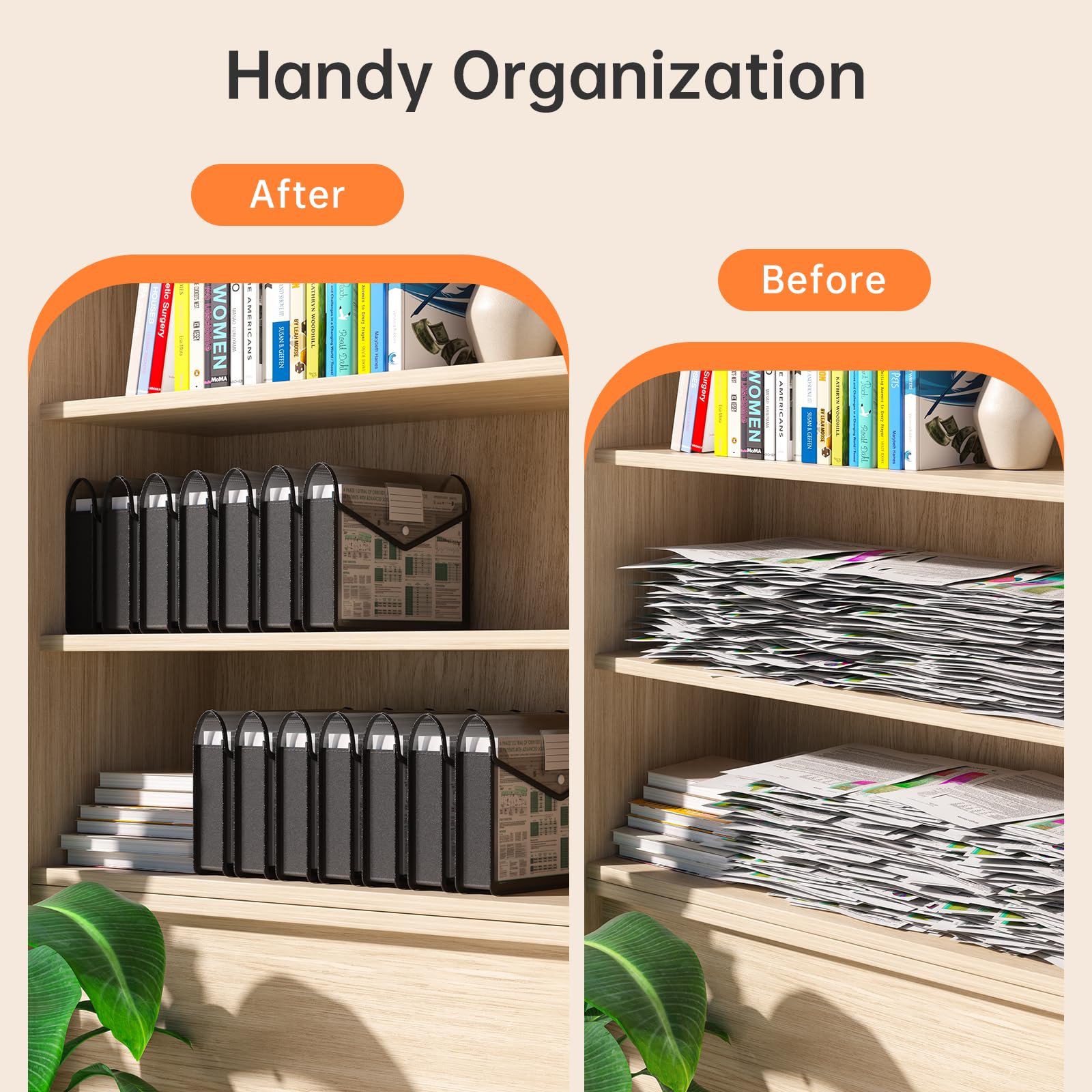 Carpeta de archivos expandible de plástico, sobres transparentes con cierre a presión, sin divisores, gran capacidad, organizador de carpetas de archivos negro, soporte organizador de facturas e