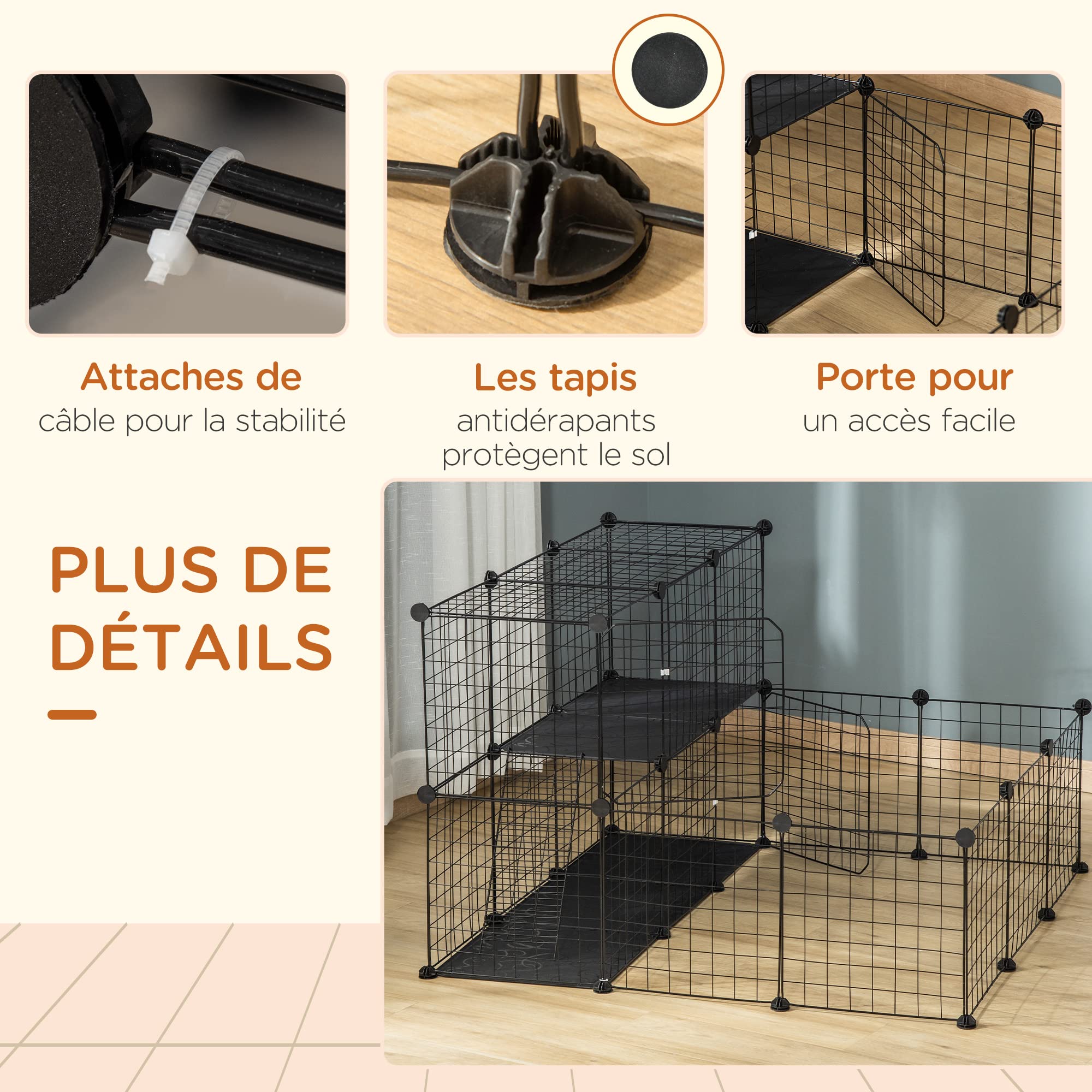 PawHut Enclos pour Petits Animaux Parc pour Chiot Clôture Modulable DIY 24 Panneaux Noir
