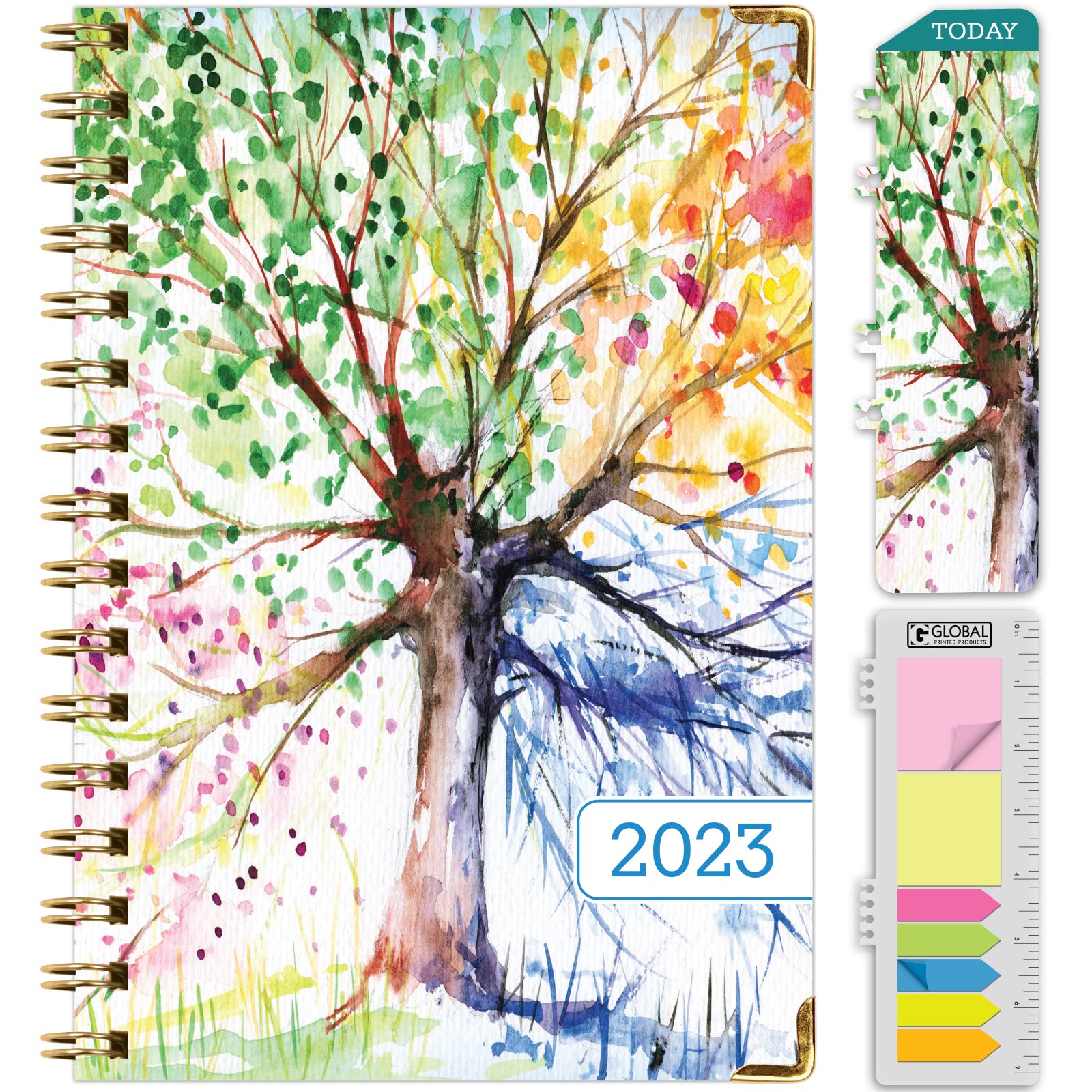 HARDCOVER 2023 Planner: (November 2022 Through December 2023) 5.5"x8" Daily Weekly Monthly Planner Yearly Agenda. Bookmark, Pocket Folder and Sticky Note Set (Tree Seasons)