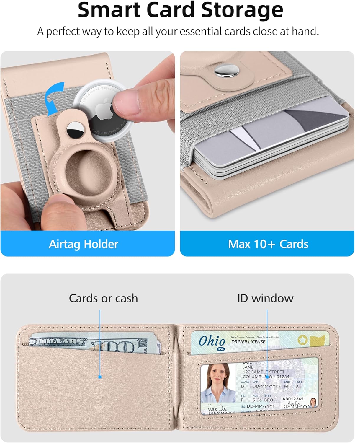 For Magsafe Wallet Stand with Airtag Holder, Strongest Magnetic Wallet for iPhone 17/16/15/14/13/12 Series, ID Window, 10 Cards Holder, Vegan Leather, RFID Blocking, Desert Titanium Gold