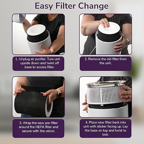 Miniatura 9 de Hunter Fan Company HP670 True HEPA Purificador de aire para alergias, elimina el polvo, el humo, el moho y el polen, cubre hasta 195 pies cuadrados,