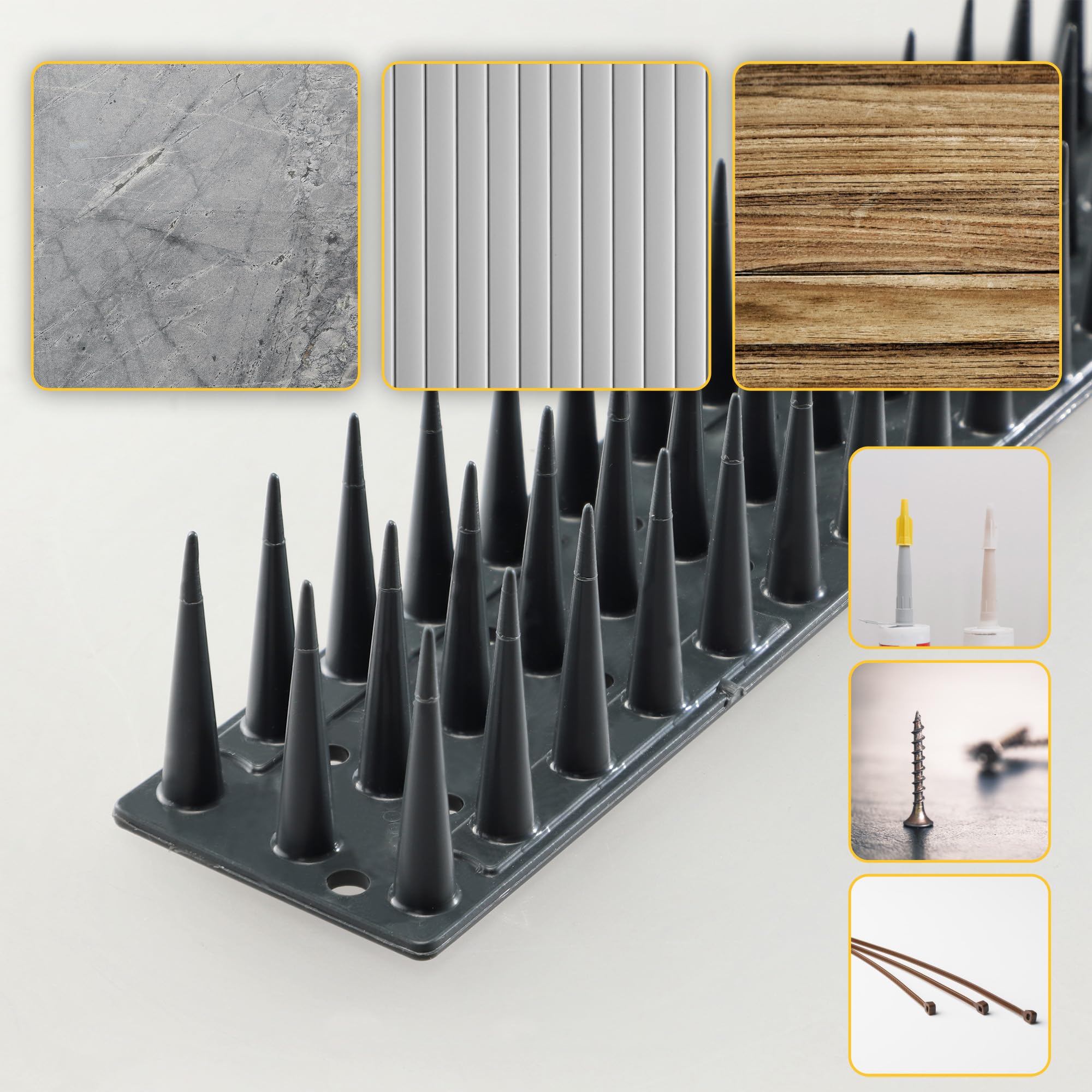 KADAX 12er Set Vogelabwehr Spikes, Kunststoff, 51x4x3,5 cm, 3-reihig, für Tauben, Katzen, Marder, Zaun, Balkon, Dach, Fensterbank, robust und wetterbeständig, frei zuschneidbar, Anthrazit