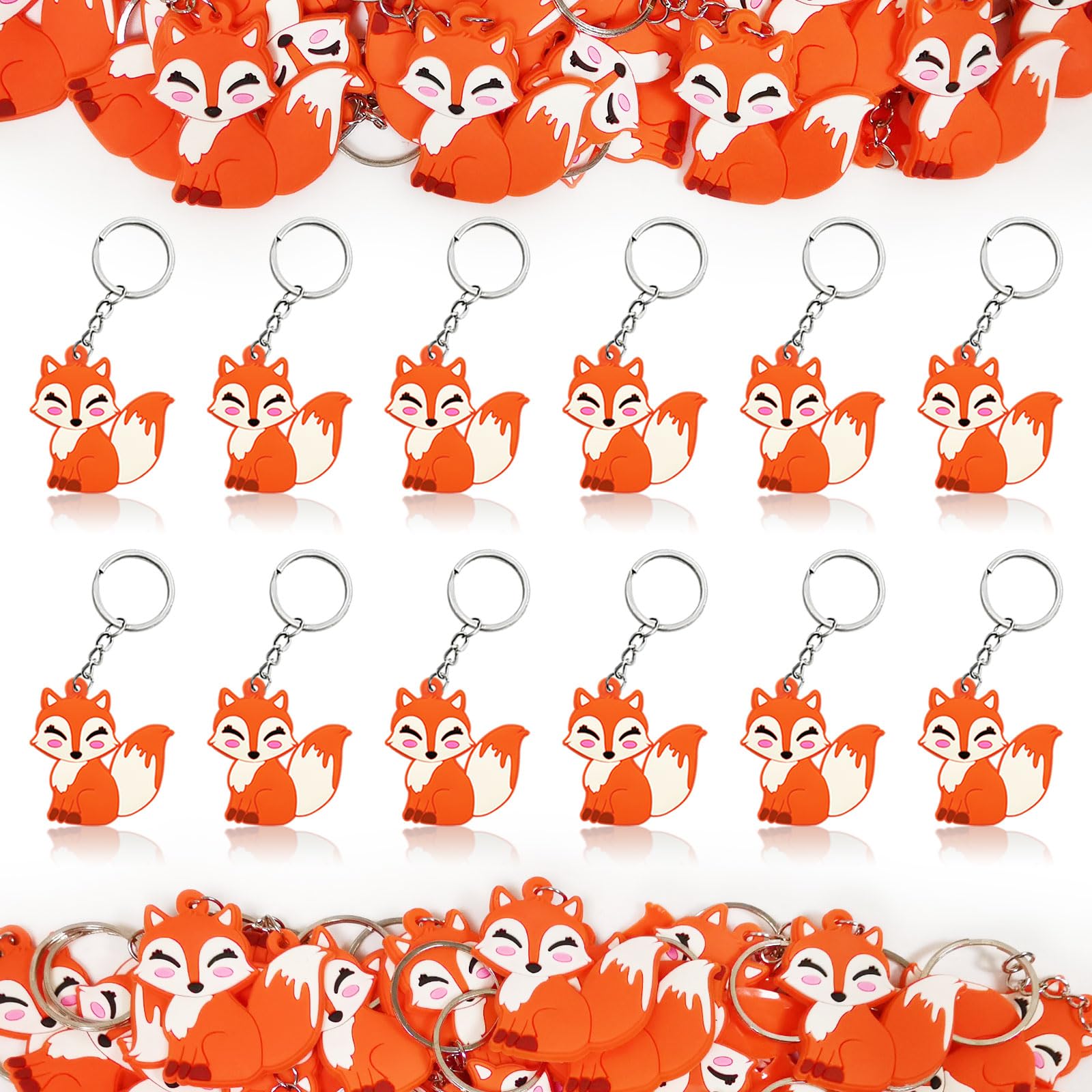 24 Pack Fox Keyring Pack Party Favor for Woodland Party, Camp Baby Shower, Stay Clever Themed Kids Birthday, Wild ONE First Birthday, Gender Reveal