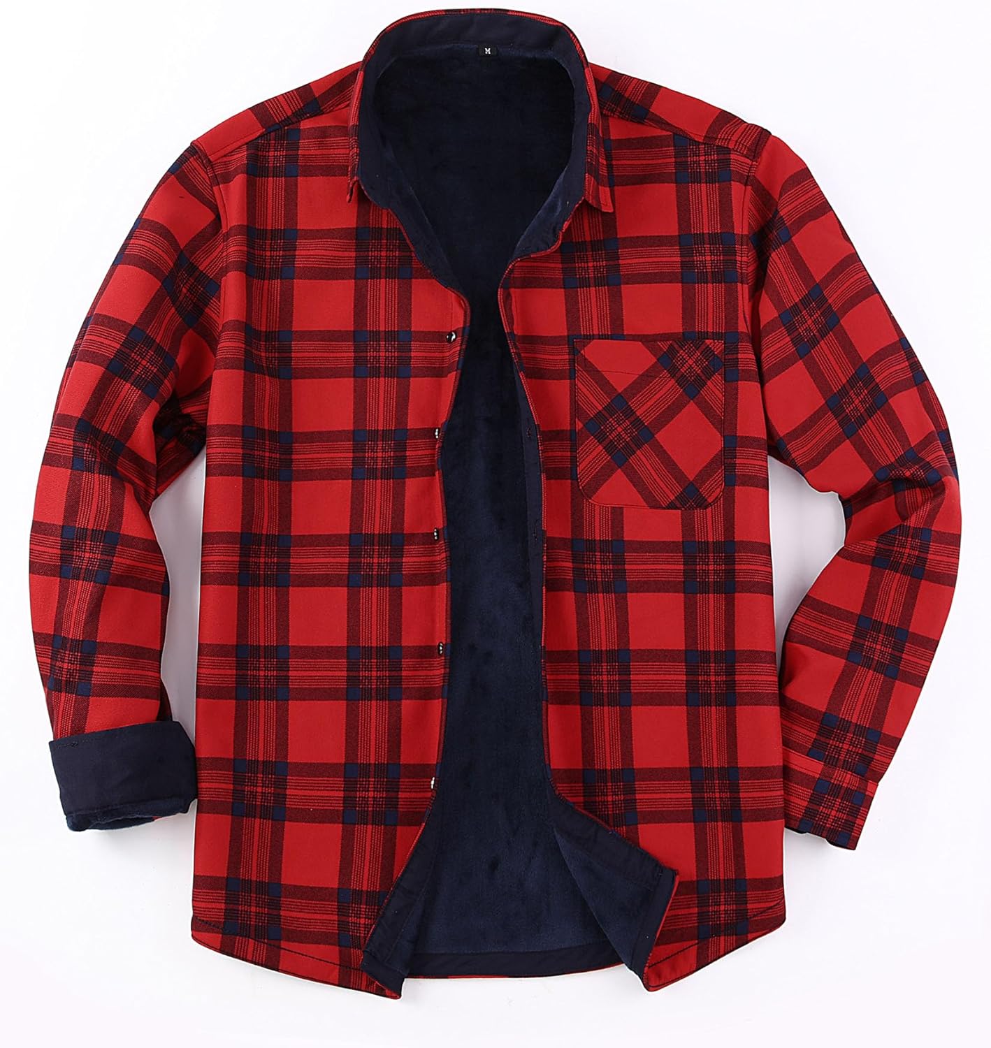 Askdeer Men's Plaid Shirts Jacket Fleece Flannel Shacket Long Sleeve Soft Warm Button Down Coat