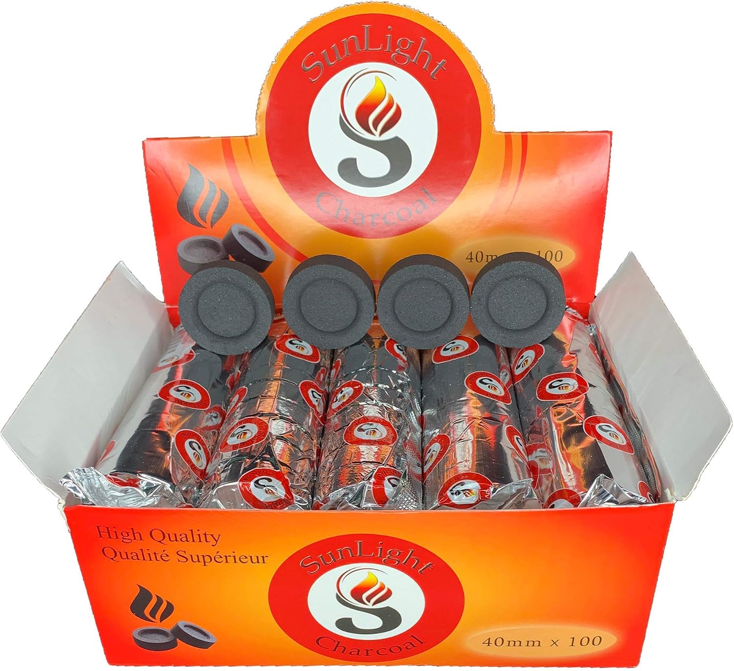 Charcoal Tablets for Incense – Quick Light Coal Tablets – Charcoal Disks – 40 mm Coal Rolls – Coal Briquettes – Slow Burn - Instant Lighting [100]
