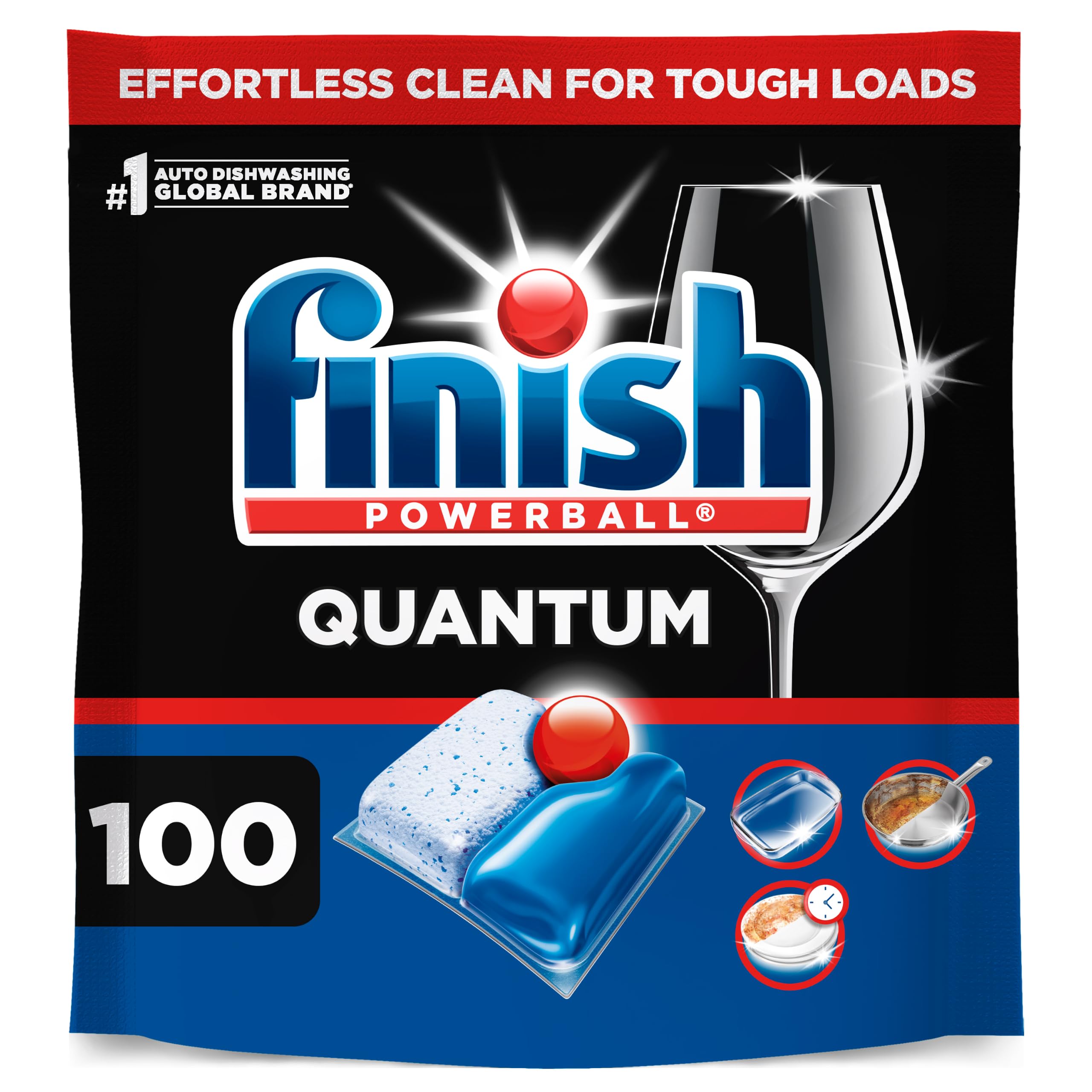 Finish Quantum Dishwasher Pods, No Pre-Rinse Dishwasher Detergent Soap Removes 24HR Dried-On Stain and Grease, Leaving a Virtually Spotless Shine, 100 Count