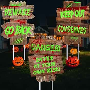 GABOSS Halloween Decorations Beware Signs Yard Stakes