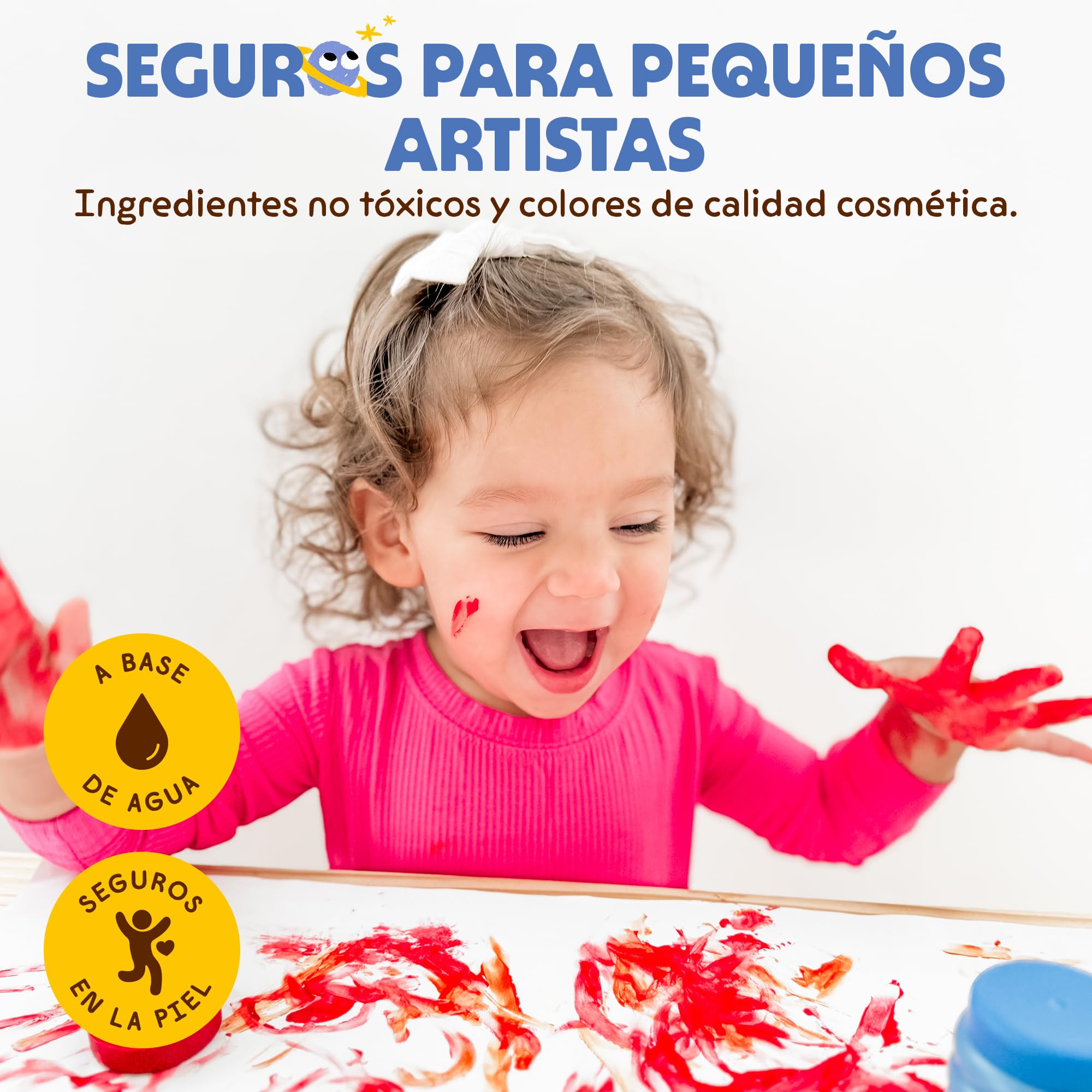 Honeysticks Pintura de Dedos para Niños y Bebés No Tóxica – Pinturas para Bebés y Niños de 1 a 5 Años a Base de Agua en 6 Colores Vivos - Seguras y Lavables de la Piel – Ecológica