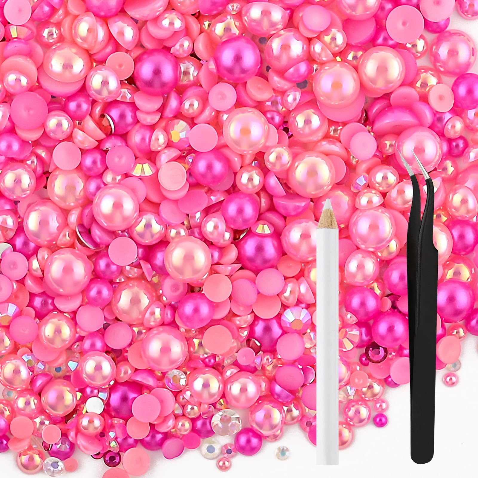 NACHLYNN Lot de 10 000 strass et perles en résine rose et NACHLYNN Lot de 10 000 strass et perles en résine rose et