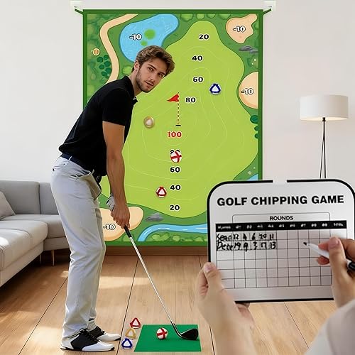 Miniatura 5 de 37pcs Golf Chipping Game Set - Indoor/Outdoor Golf Practice Mat with Balls, Scoreboard, Golf Club & Storage Bag, Perfect for Family Fun, Green1