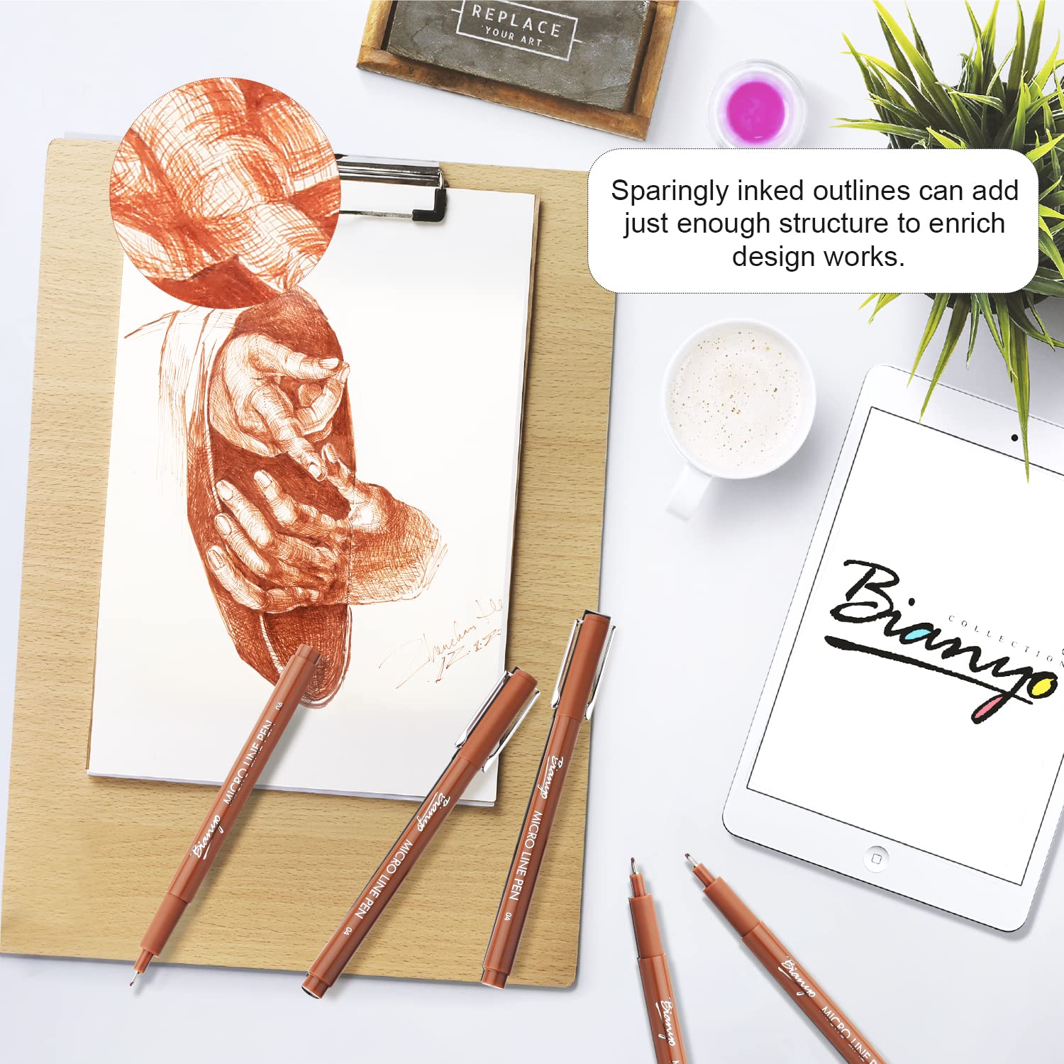 Bianyo Sepia Micro-Pen Fineliner Set (9 Stück) – Wasserfeste Archivtinte Für Aquarell, Zeichnung, Journaling