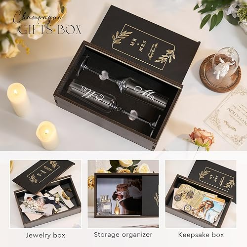 Miniatura 4 de Juego de Copas de Champán Mr. & Mrs. - Elegantes Copas de Brindis de Boda para Él y Ella para Celebraciones, Regalos de Registro de Boda y Despedida