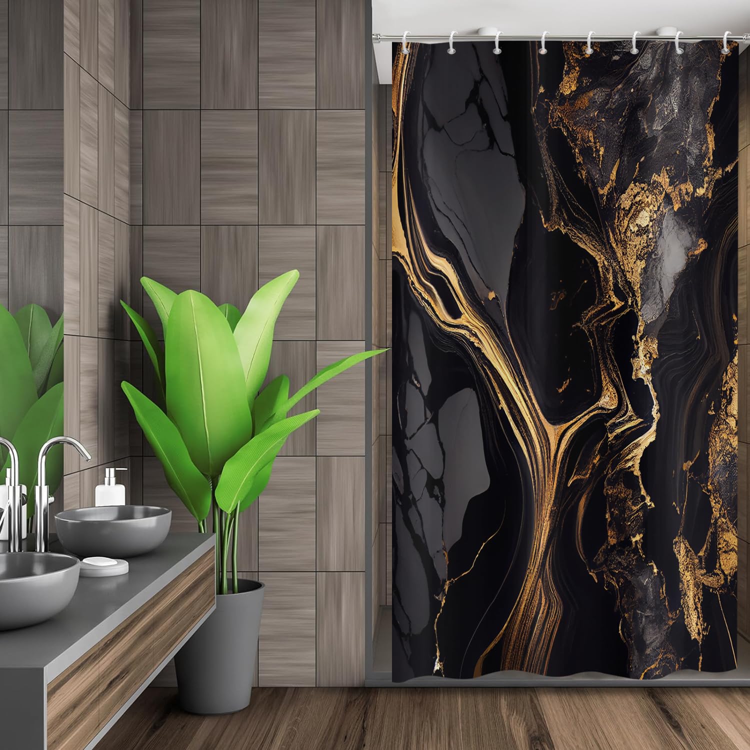 Duschvorhang Mit Marmor-Druck – Wasserdicht, 183x183 Cm, Goldene Marmorierung, Aus Polyester
