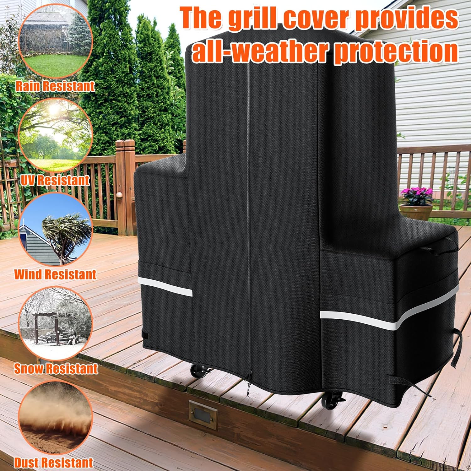Grisun Grill Cover for Pit Boss Lockhart Platinum Series Wood Pellet Smoker Grill PB2180LK, 600D Heavy Duty Anti-Fade Waterproof Grill Cover with Zipper for PBPEL218010500