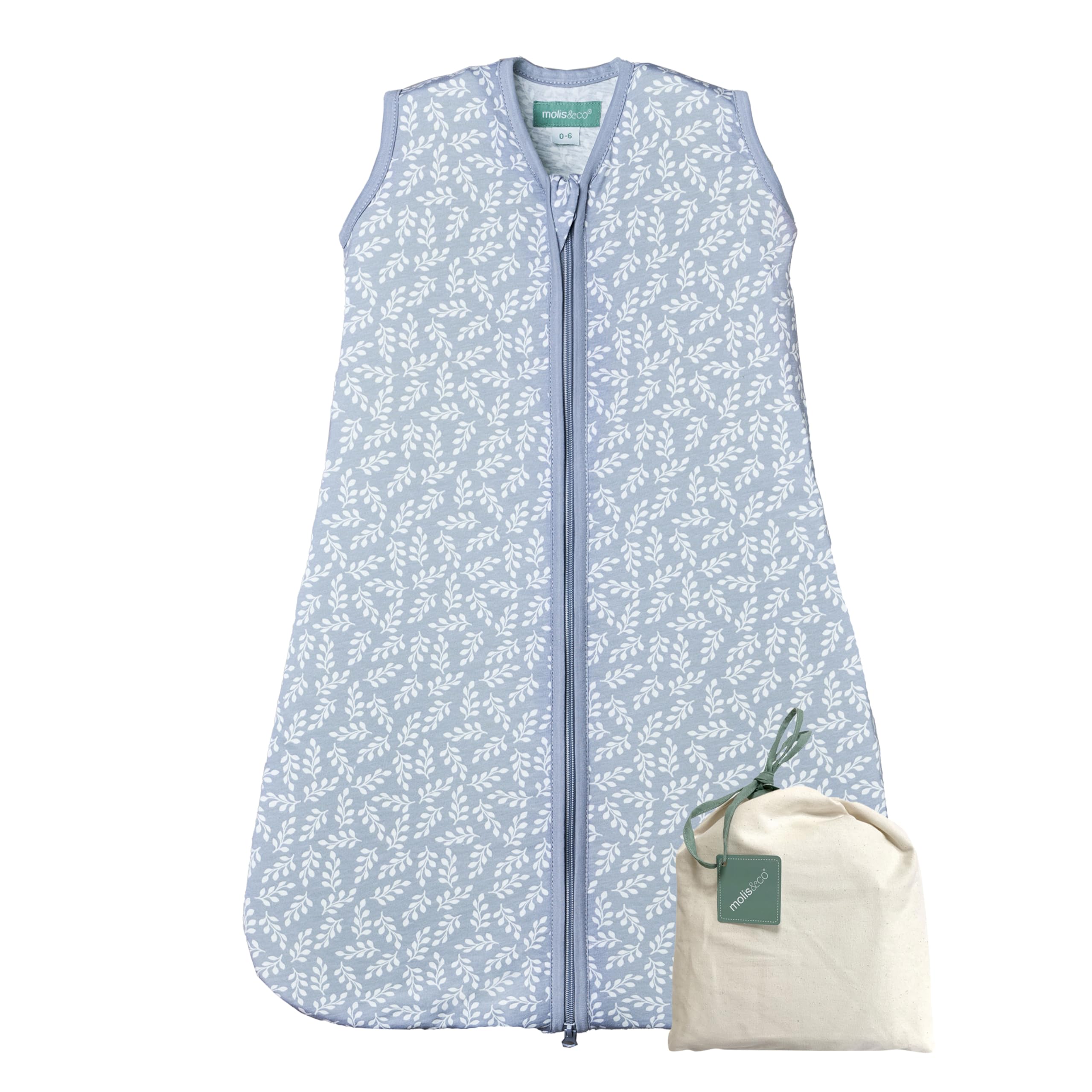 molis&co. Baby-Schlafsack. 0.5 TOG. Ideal für den Sommer. 100% Baumwolle (Oeko-TEX 100). (Blue Garden, 6-18 Monat)