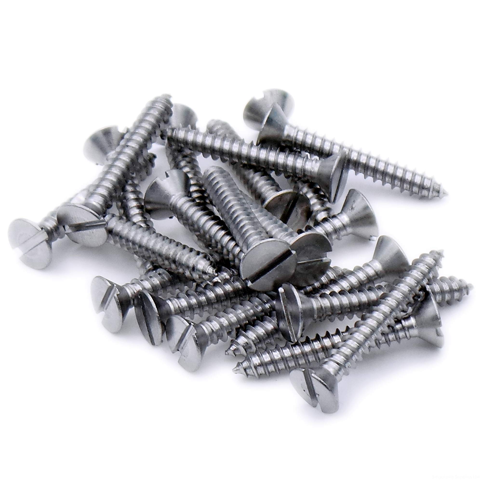 Singularity Supplies Silver No.7 X 1.5 (3.9Mm X 38Mm) Slot Countersunk Self-Tapping Screw - Stainless Steel (A2) (Pack Of 20)