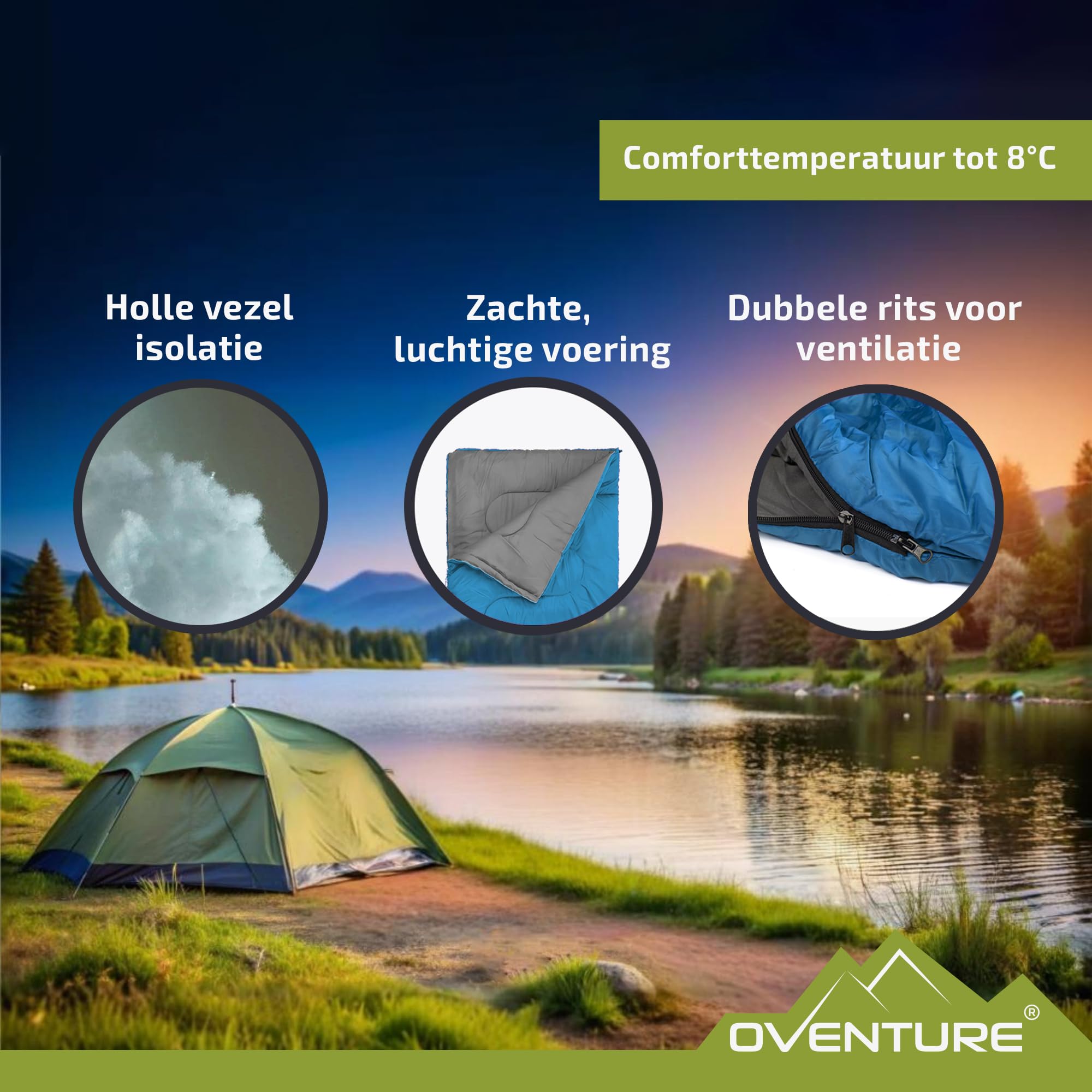 Oventure SleepPlus saco de dormir Turquesa | 190x80 cm | Forro 100% poliéster pongee | Repelente al agua | Para uso en interiores y exteriores | Camping | Saco de dormir práctico y ligero |