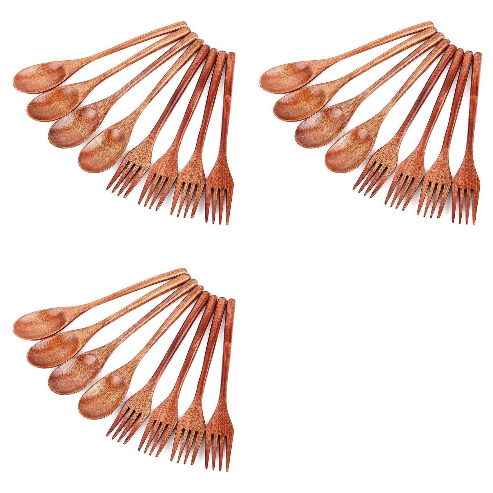 Aundhegrtt 24Pcs Wooden Spoons Forks Set, Japanese Style Wooden Utensil Set, Handmade Kitchen Spoon, Reusable Travel Flatware Set B