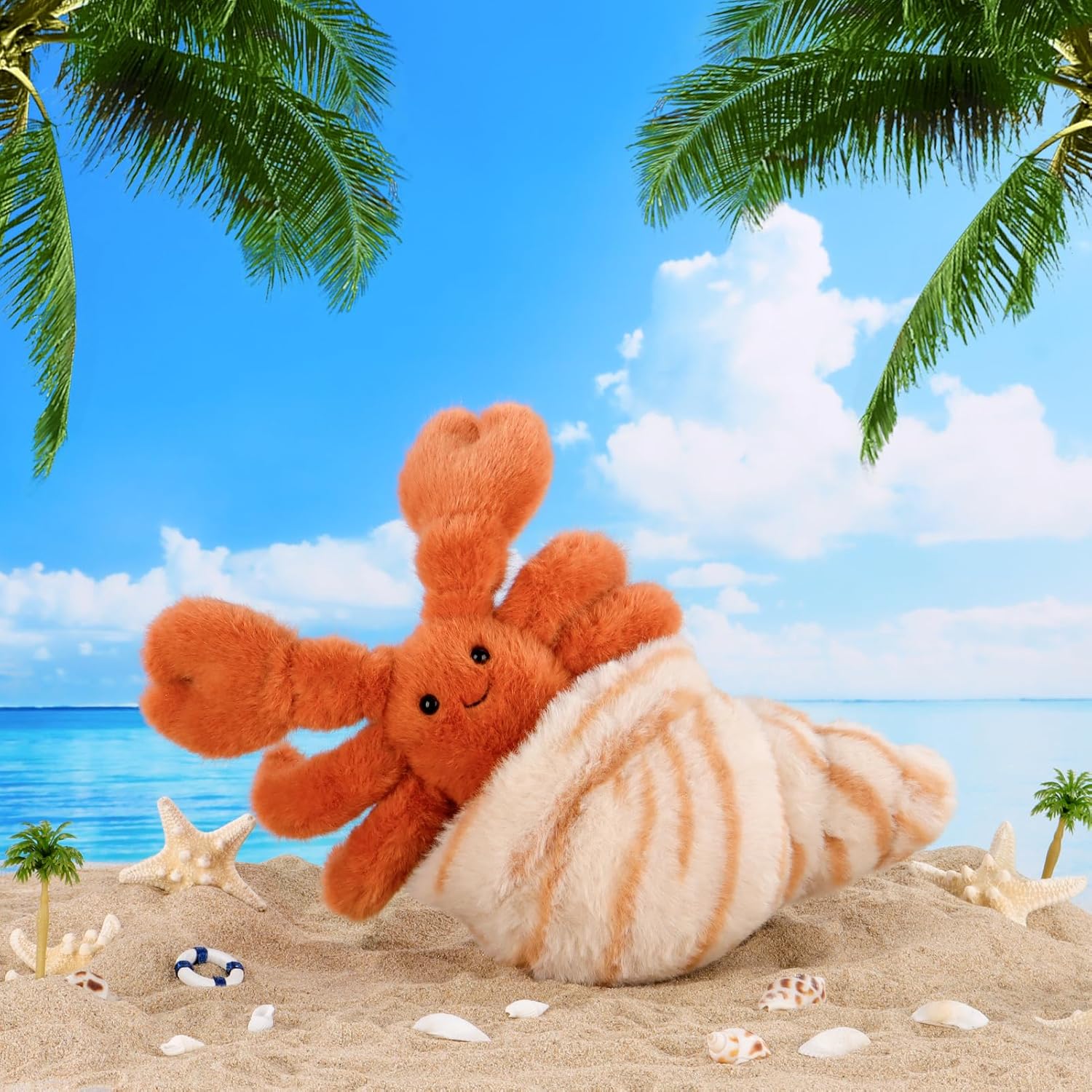 Apricot Lamb Beach Hermit Crab Plush Stuffed Animals for Kids, Soft Cute Plush Toys for Baby Girl and Boy, Fluffy Beach Hermit Crab Orange