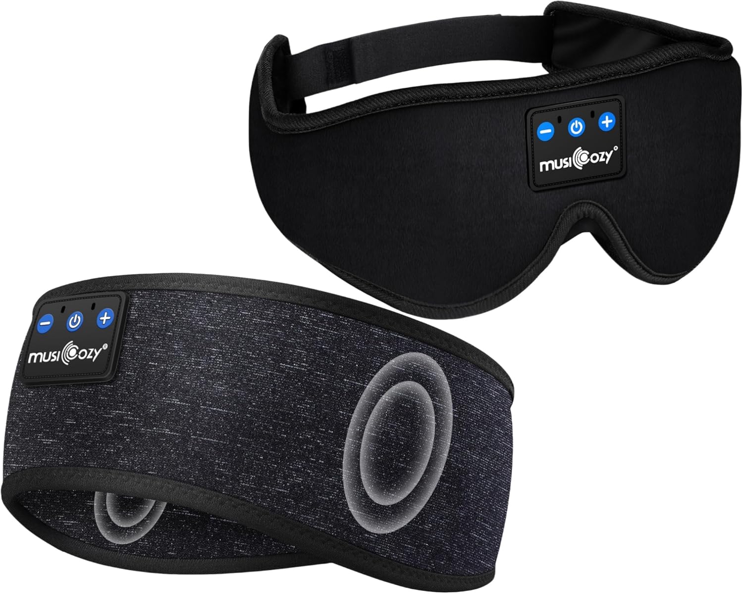 MUSICOZY Sleep Headphones Bluetooth Wireless Sports Headband, Sleeping Eye Mask Earbud for Side Sleepers Air Travel Meditation, Pack of 2