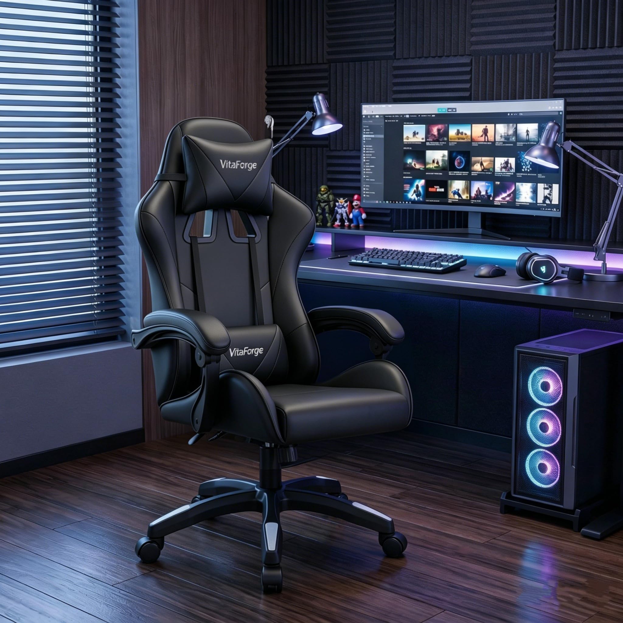 EaseZen Fauteuil Gaming, Fauteuil Bureau avec Support Lombaire Dynamique, Hauteur réglable et accoudoirs, pivotant à 360°, Chaise de Jeu rembourrée pour la Maison et Le Bureau(Noir)