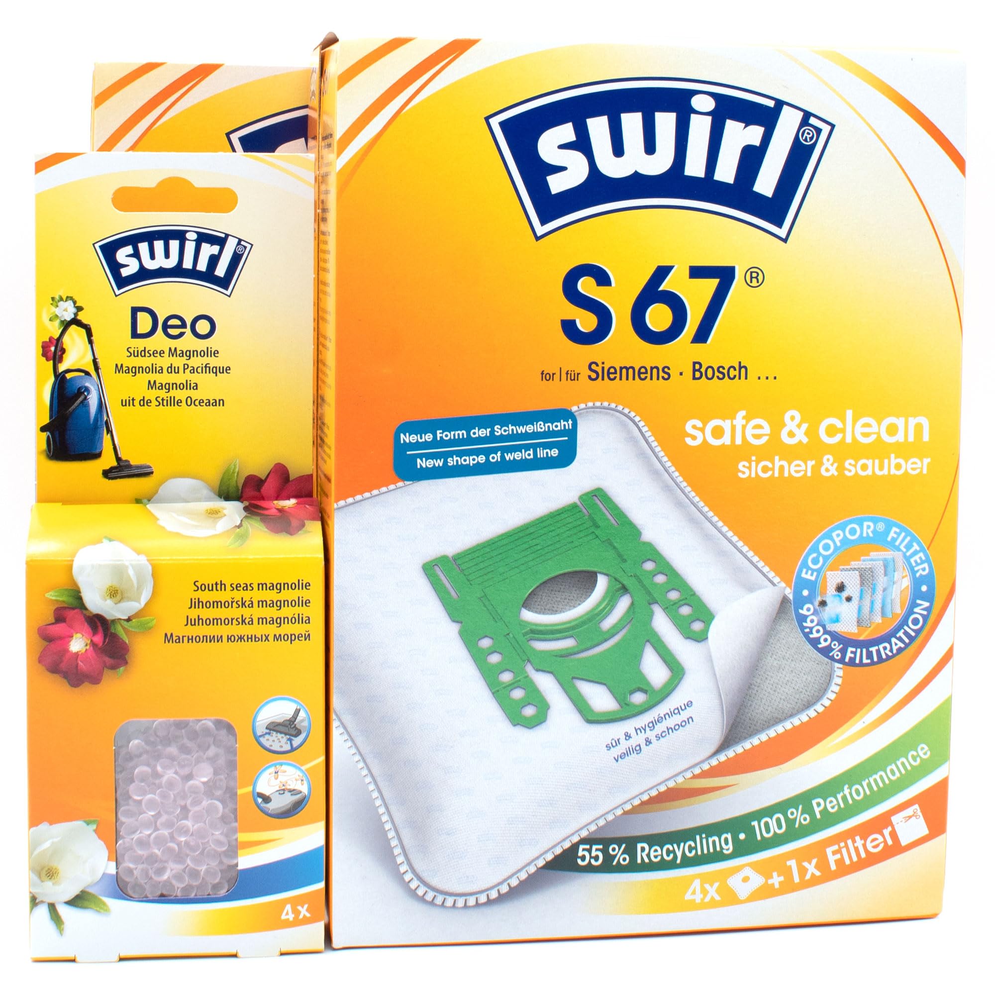 PakTrade 8 Sacchetti per aspirapolvere + Perline deodoranti Compatibile con Bosch BGL 4... Serie, BGL 4A500 | Compatibile con Swirl S67 - S 67 | 8 Borse, Deodorante per Ambienti, Accessori