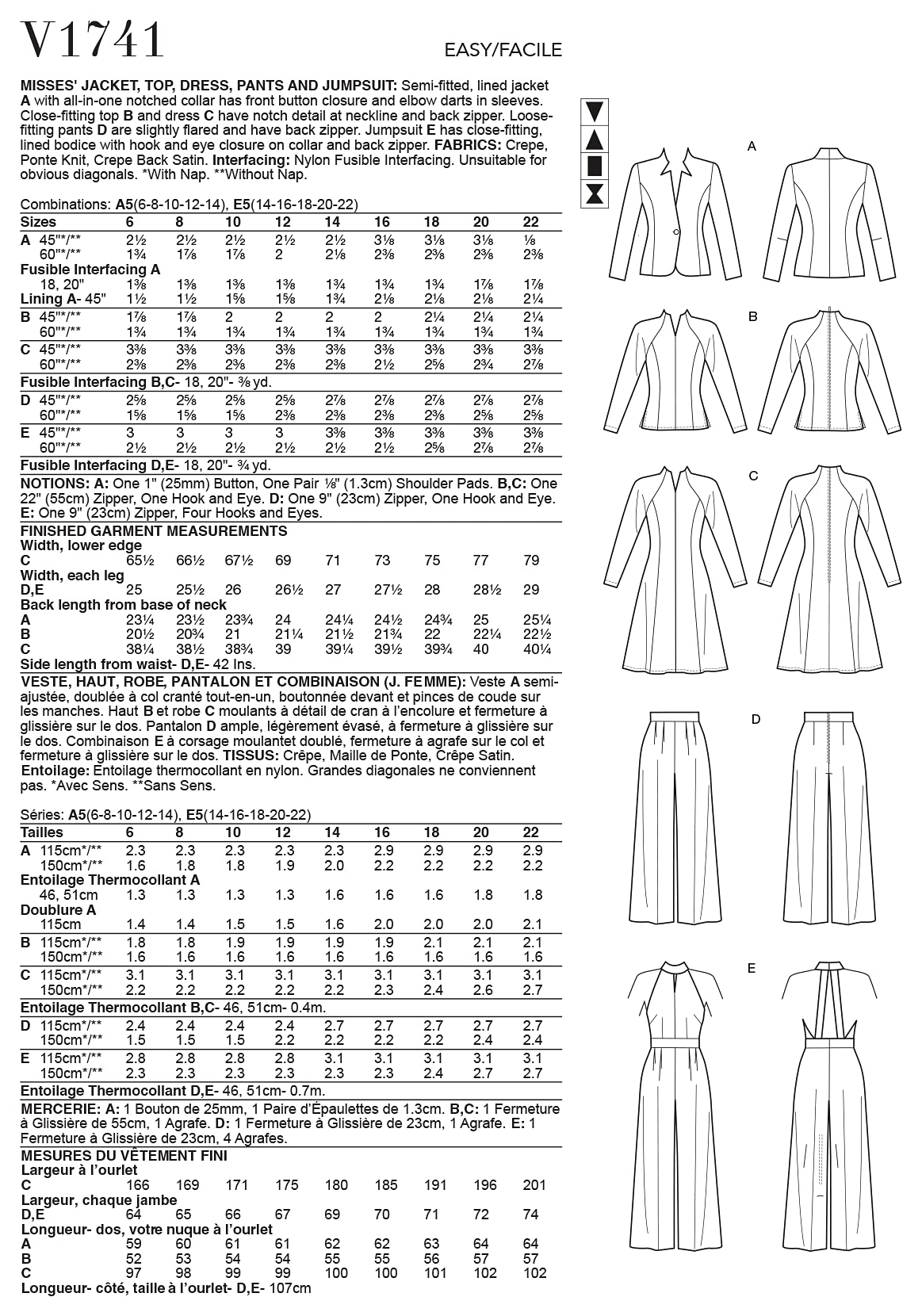 Vogue Patterns V1741E5 Vêtements de sport pour femme, blanc