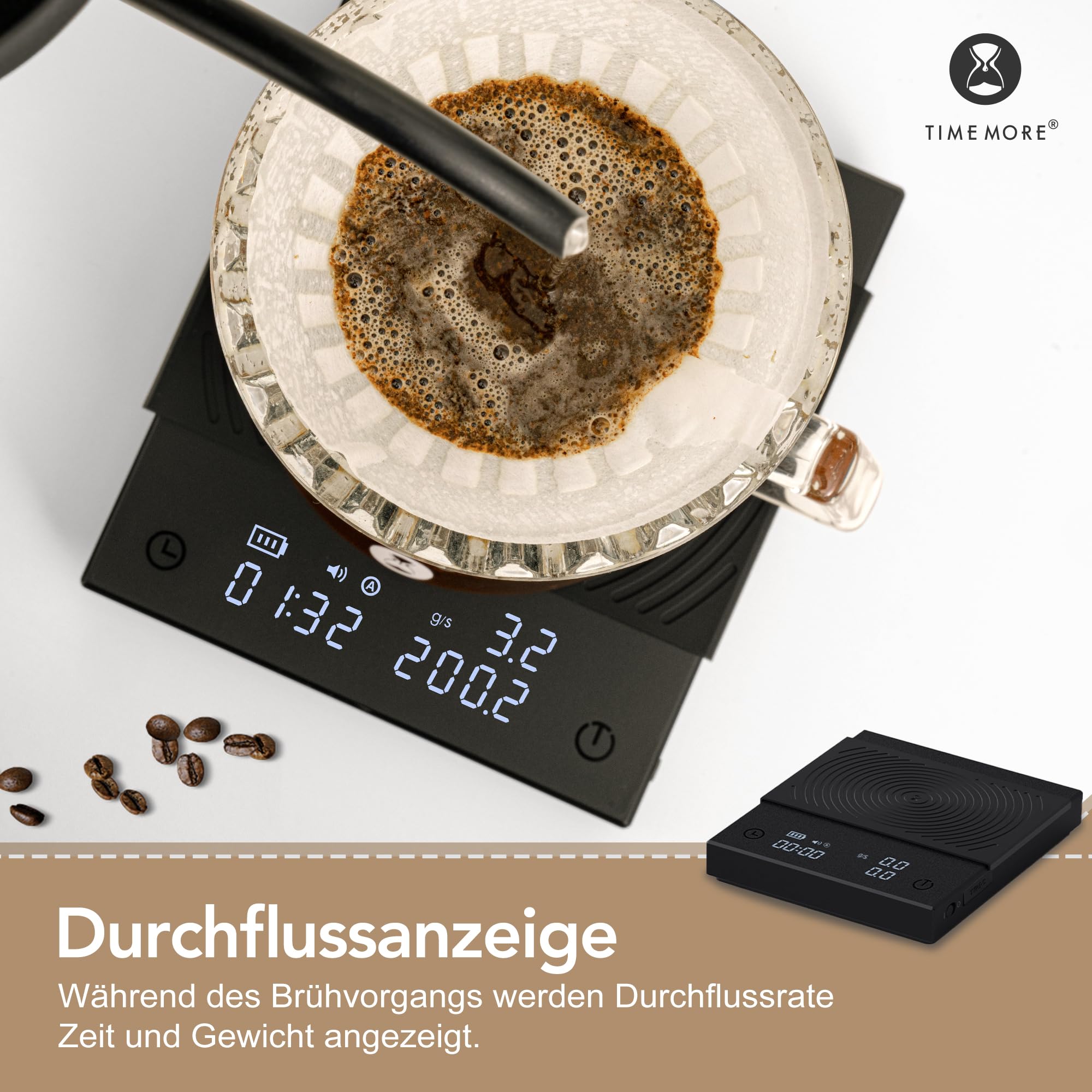 Black Mirror Basic 2, Balanza para café TIMEMORE con temporizador, control de flujo, precisión de 0.1g, temporizador automático, capacidad de 2000g, negro