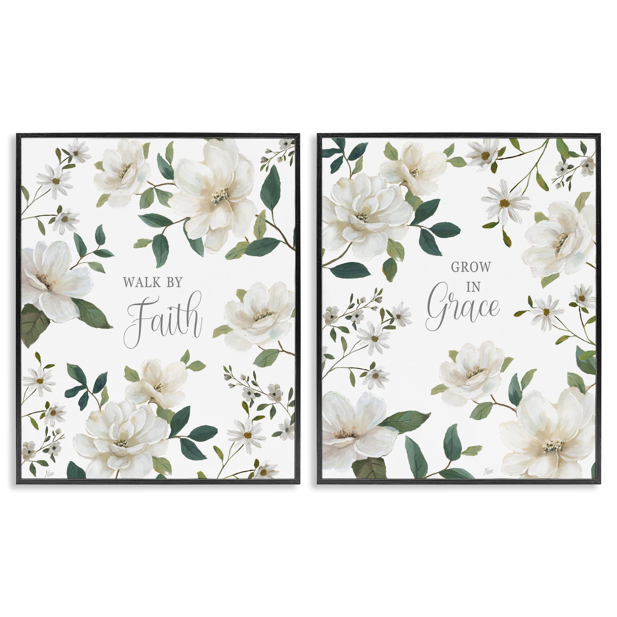 Stupell Industries Midnight Black (Textured) 'Spiritual Faith Sayings With Florals', 2Pc Framed Giclee Art Set 2, Black, 16 X 20 Inches, Easy To Hang And Sturdy, Made In Usa, By Nan