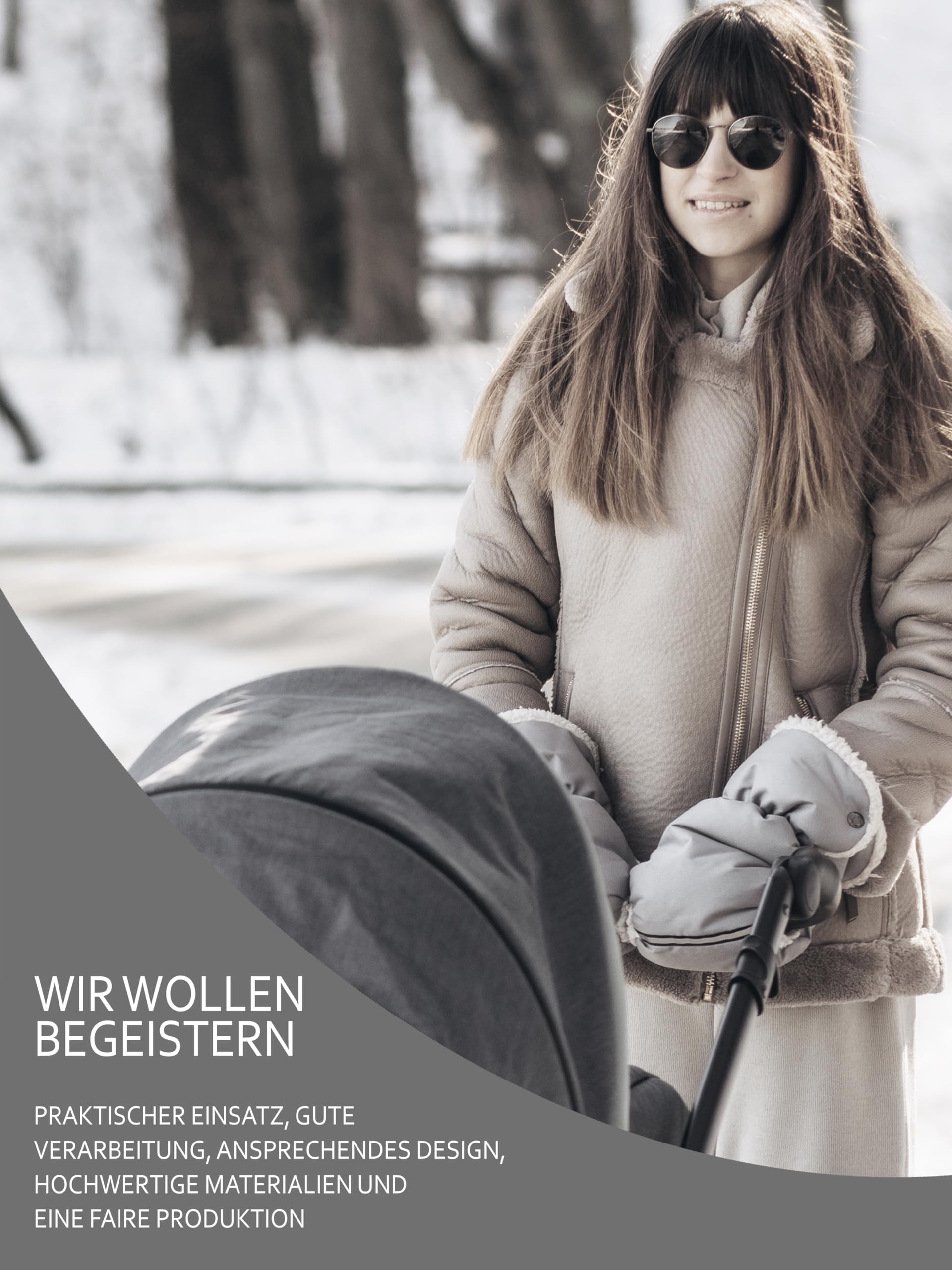 Muff rękawica [ogrzewacz do wózka dziecięcego] Mufka z wełną jagnięcą, wodoodporna, wiatroszczelna, rozmiar uniwersalny do wózków dziecięcych, spacerówek, przyczep rowerowych (gwiazdki jasnoszare)