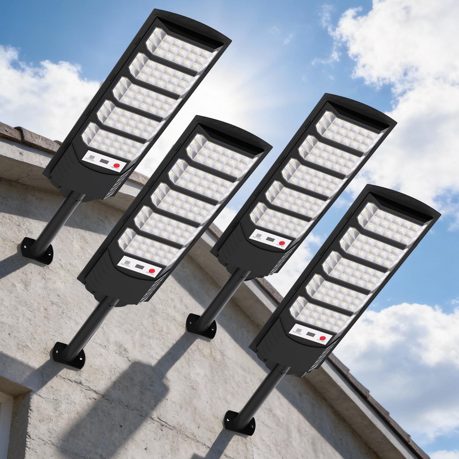 700W Lampione Solare Led Esterno 4 pezzi,3000K Lampioni da Giardino Esterno Solari con Sensore di Movimento,IP66 Impermeabile Faretto Stradale per Garage Strada