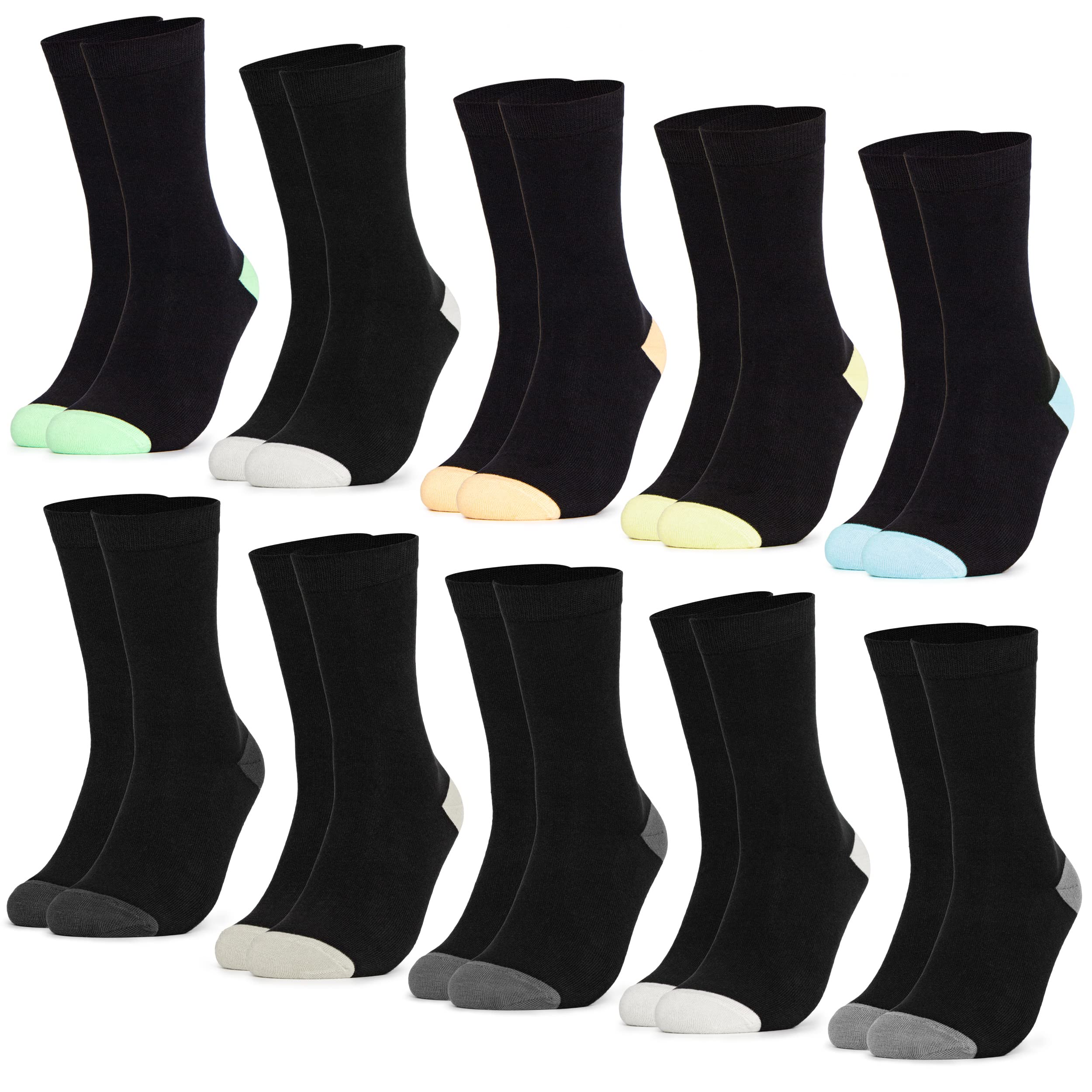 Occulto 10 PAAR SOCKEN für DAMEN aus BAUMWOLLE (Modell: Gertrud) Schwarz-pastell 35-38