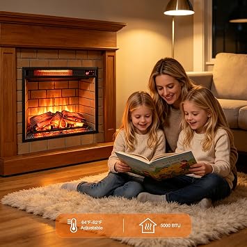 23 Electric Fireplace Insert, Realistic Resin Log, Brick Wall, Fireplace Heater with Remote/Timer, Adjustable 4 Flame Brightness, Overheating Protection,1500W (22 15/16W x 17 5/8H)
