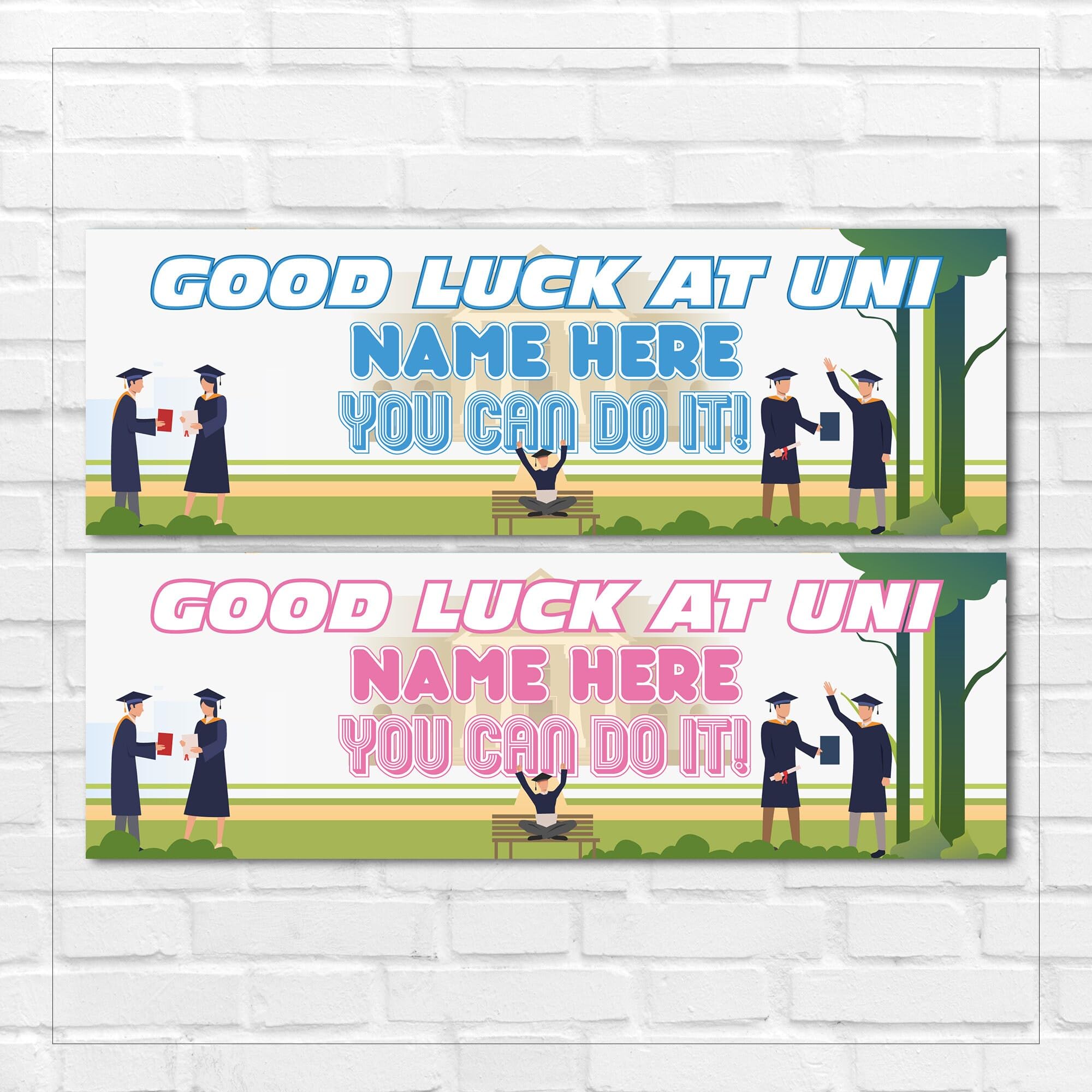 Set of two 2x Personalised University Banners - Going To Uni - Good Luck At Uni! Milestone Celebration Party Wall Decor