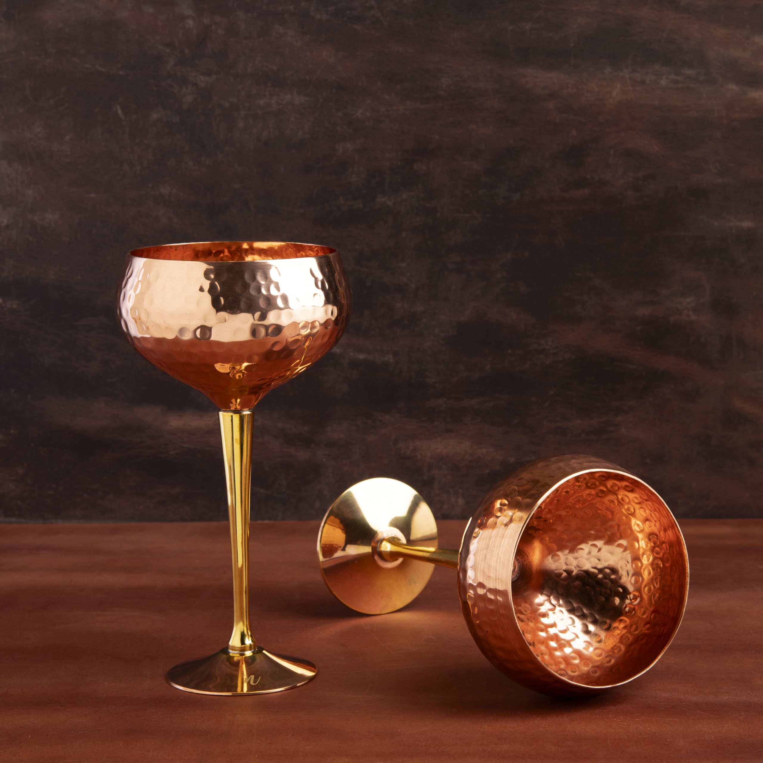 GIBOX Luxe Vintage Wine Liquor Goblet Brass Mocktail Bevrage Barware Home Decor Wine Glass Bar Accessories & for Anniversary & Weddgin Gift (Combo Pack of 2)