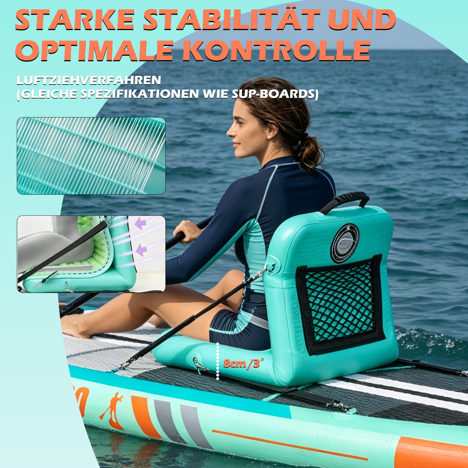 DURAERO Asiento inflable para kayak con respaldo, asiento de SUP y kayak con superficie antideslizante EVA, asiento cómodo para accesorios de tabla de paddle up