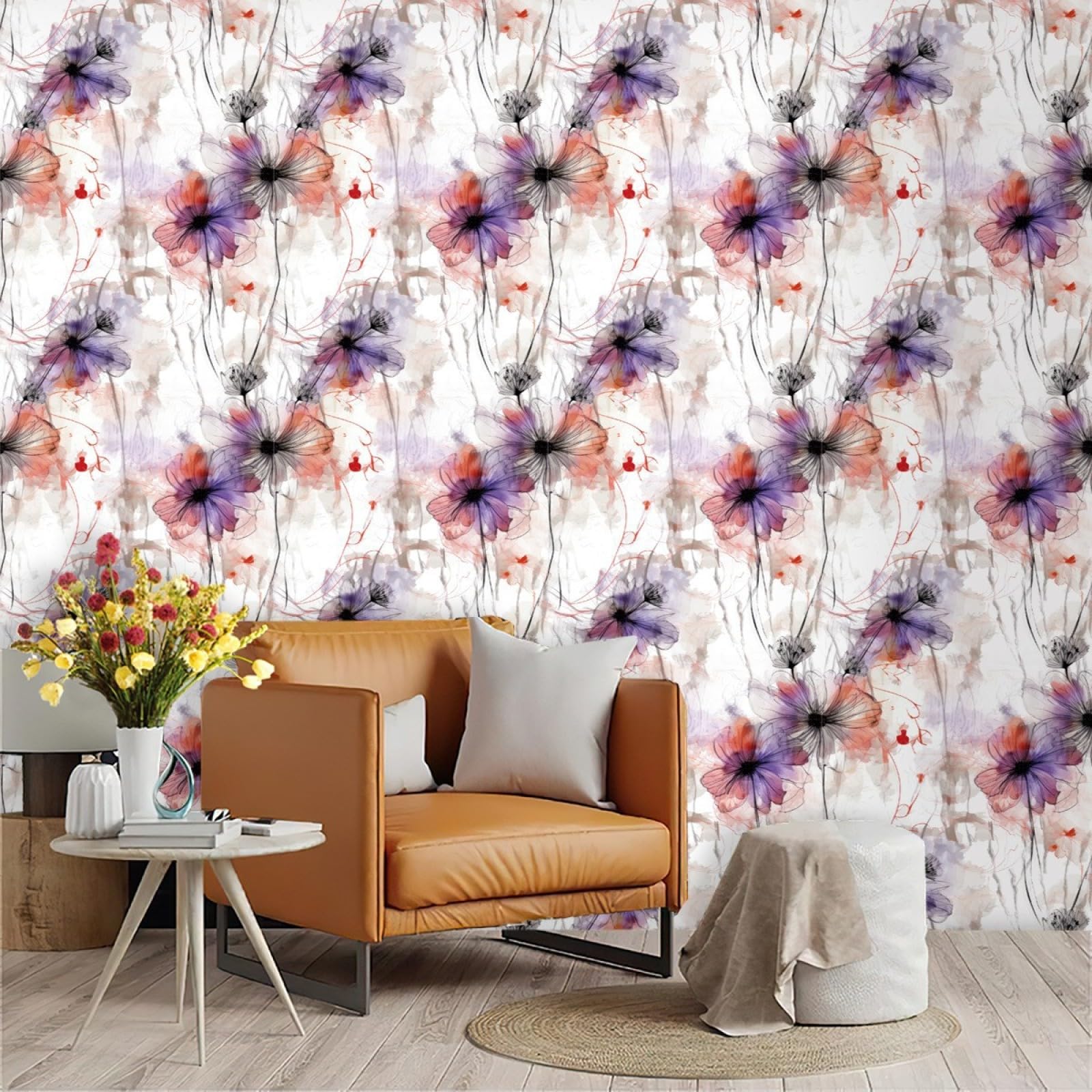 Zahhyg Purple/Orange Wallpaper Peel And Stick Self Adhesive Wallpaper For Living Room Waterproof Vinyl, Art Deco Thicken Sticky Back Plastic Removable