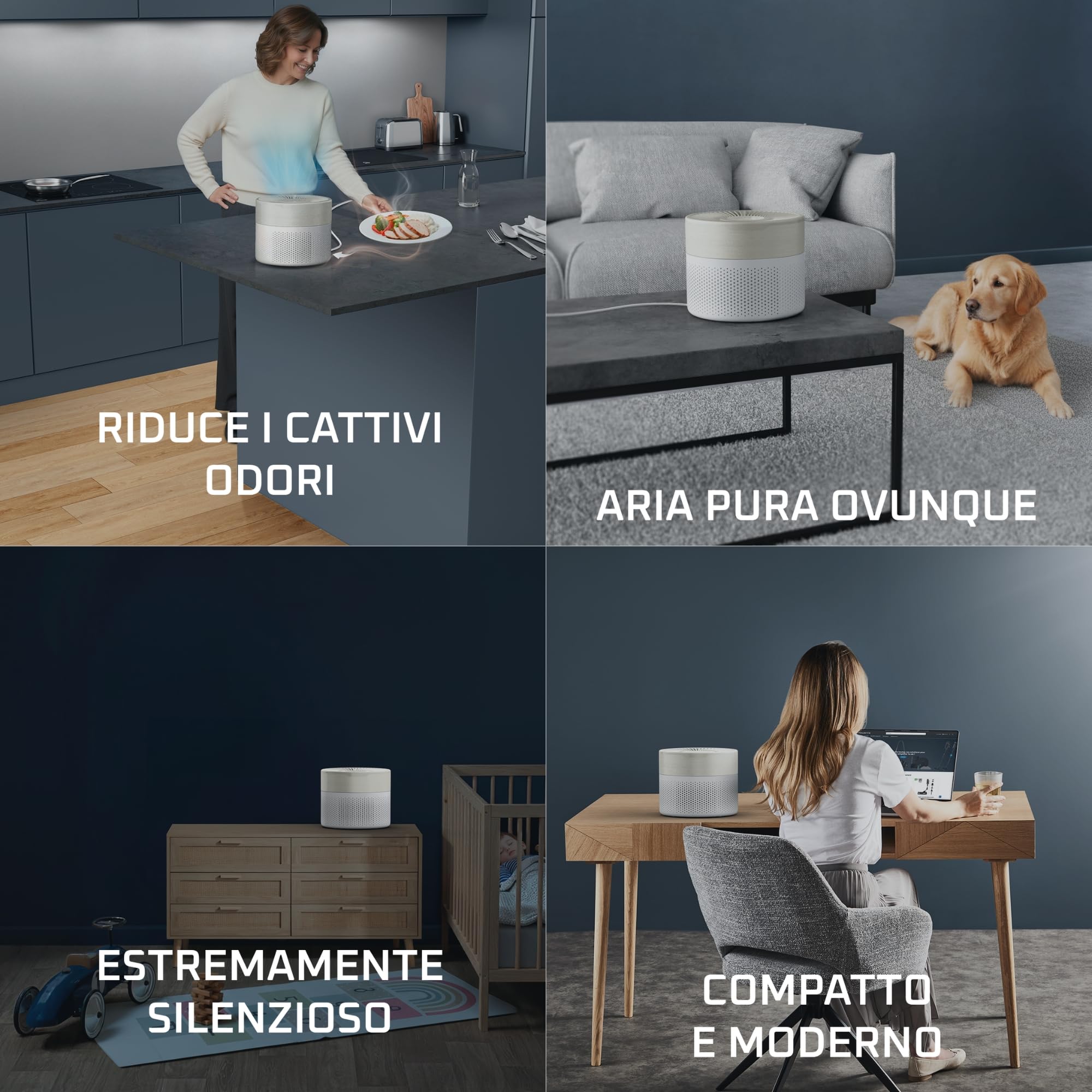 Rowenta Pure Air Mini, Purificatore d'aria, Filtro HEPA, Soggiorni fino a 22 m², 85 m³/h, Molto silenzioso, Riduce i cattivi odori, Motore Effitech, Bianco/Beige, PU1521F0