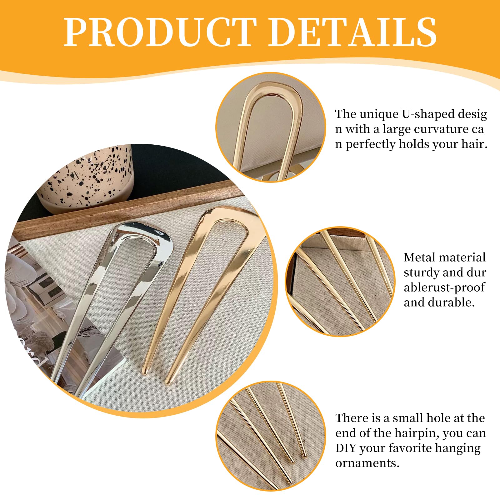 starfa lab 4 PCS French Hair Pin, U Shaped Metal Hair Fork - Image 3