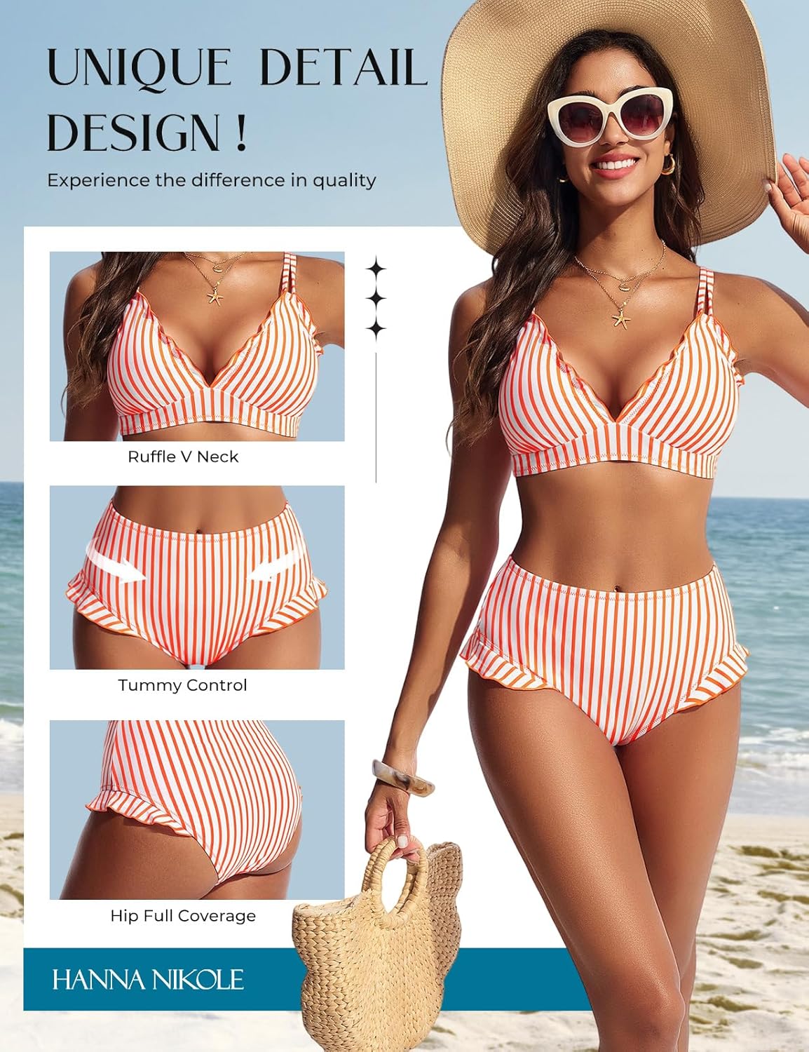 Hanna Nikole Women High Waisted Bikini Sets Ruffle, 2 Piece Bathing Suit Tummy Control, Sexy Retro Swimsuits Beachwear - Image 3