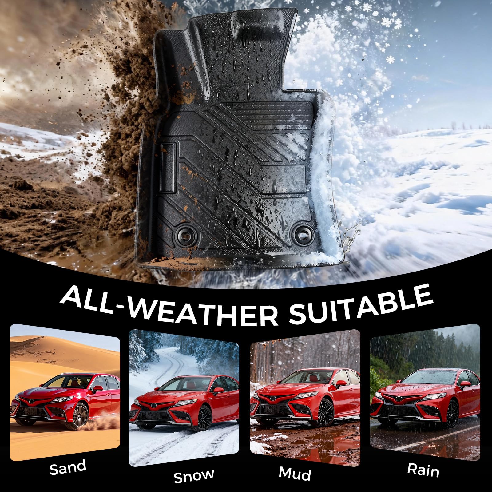 Car Floor Mats for Toyota Camry 2018-2024 Not for Hybrid TPE All Weather Protection Floor Liners Custom Fit — view 9