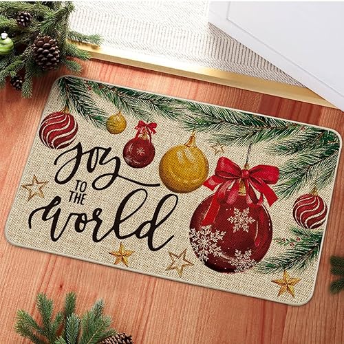 Miniatura 4 de Artoid Mode Joy to The World - Tapete de Navidad con bolas rojas, decoración del hogar de invierno y Navidad, tapete de bajo perfil, tapete para